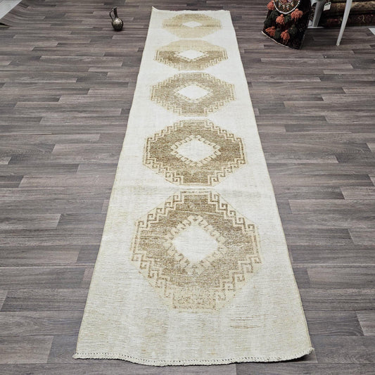 Turkish Runner 3x12 - Neutral Oushak Runner - Long Hallway Runner Rug - Kitchen Runner Rug - Boho decor Runner - Oriental Runner Cream Beige