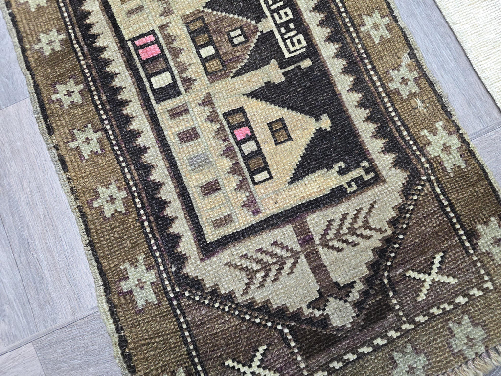 Hand Knotted Turkish Doormat and Bath mat Neutral Beige Brown - 20x41 inches