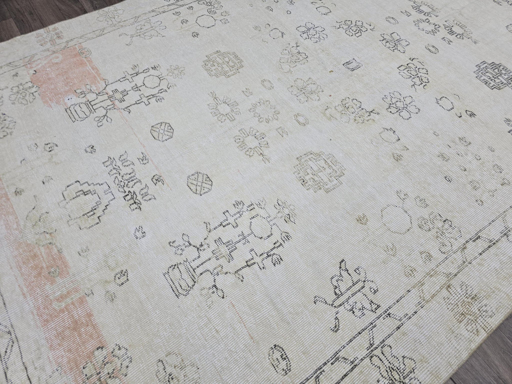 Vintage Oushak Rug 6x10 Feet Neutral Cream Beige Distressed Turkish Rug Living Room