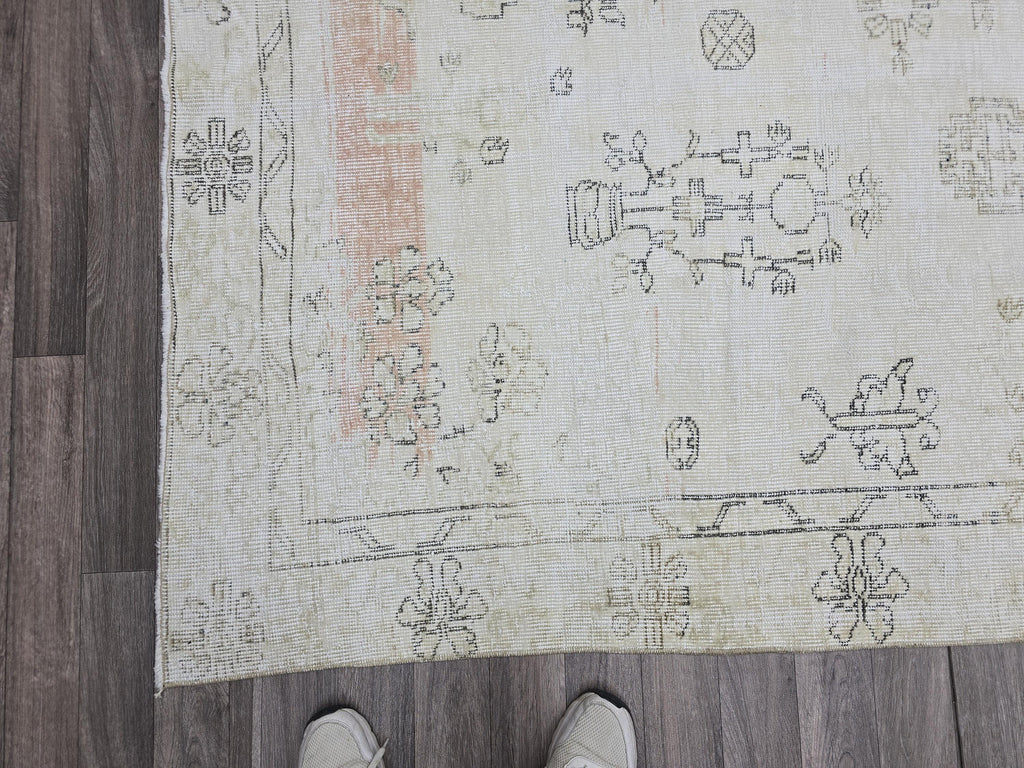 Vintage Oushak Rug 6x10 Feet Neutral Cream Beige Distressed Turkish Rug Living Room