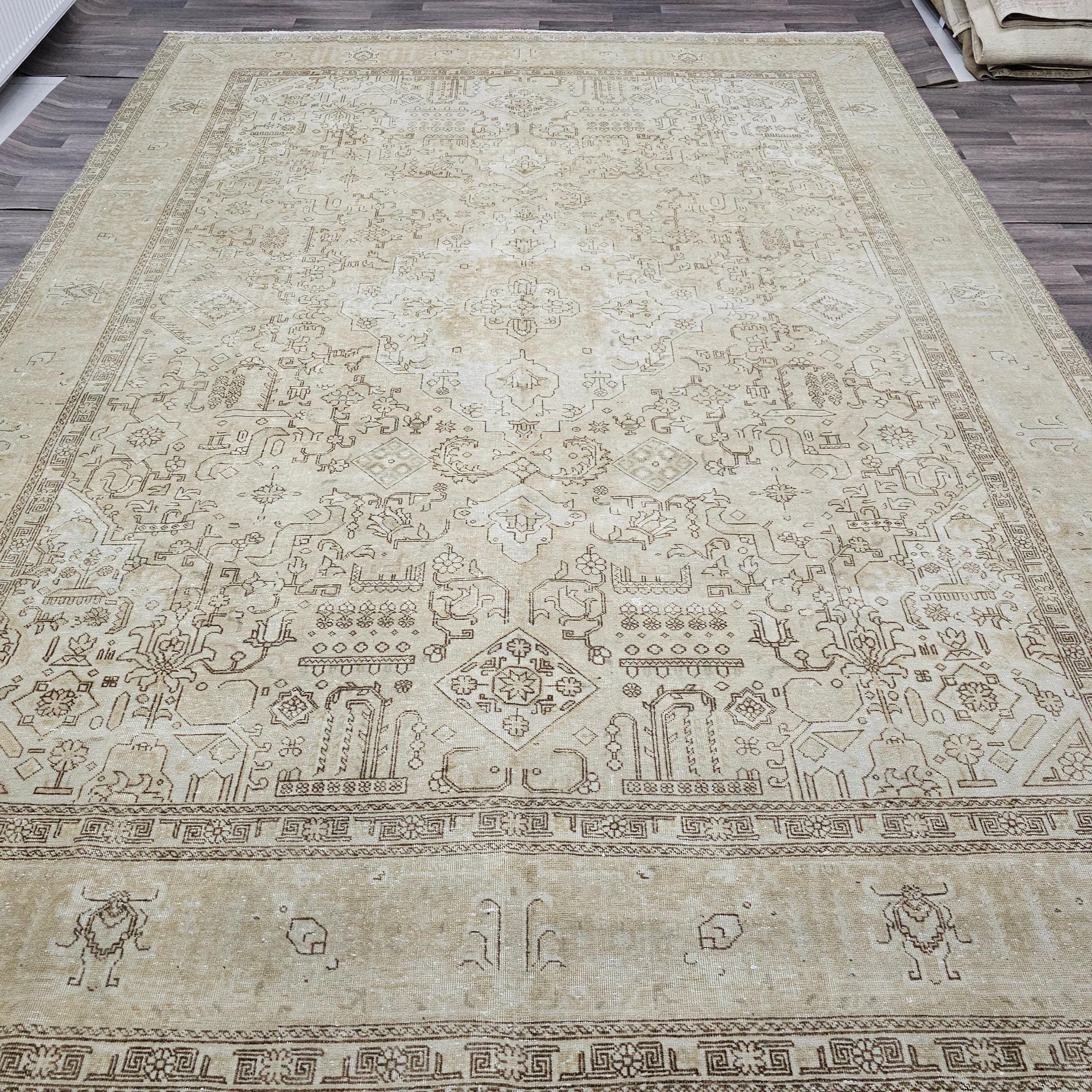 Oversize 9x13 Vintage Wool Oushak Rug: Muted Turkish Anatolian Carpet