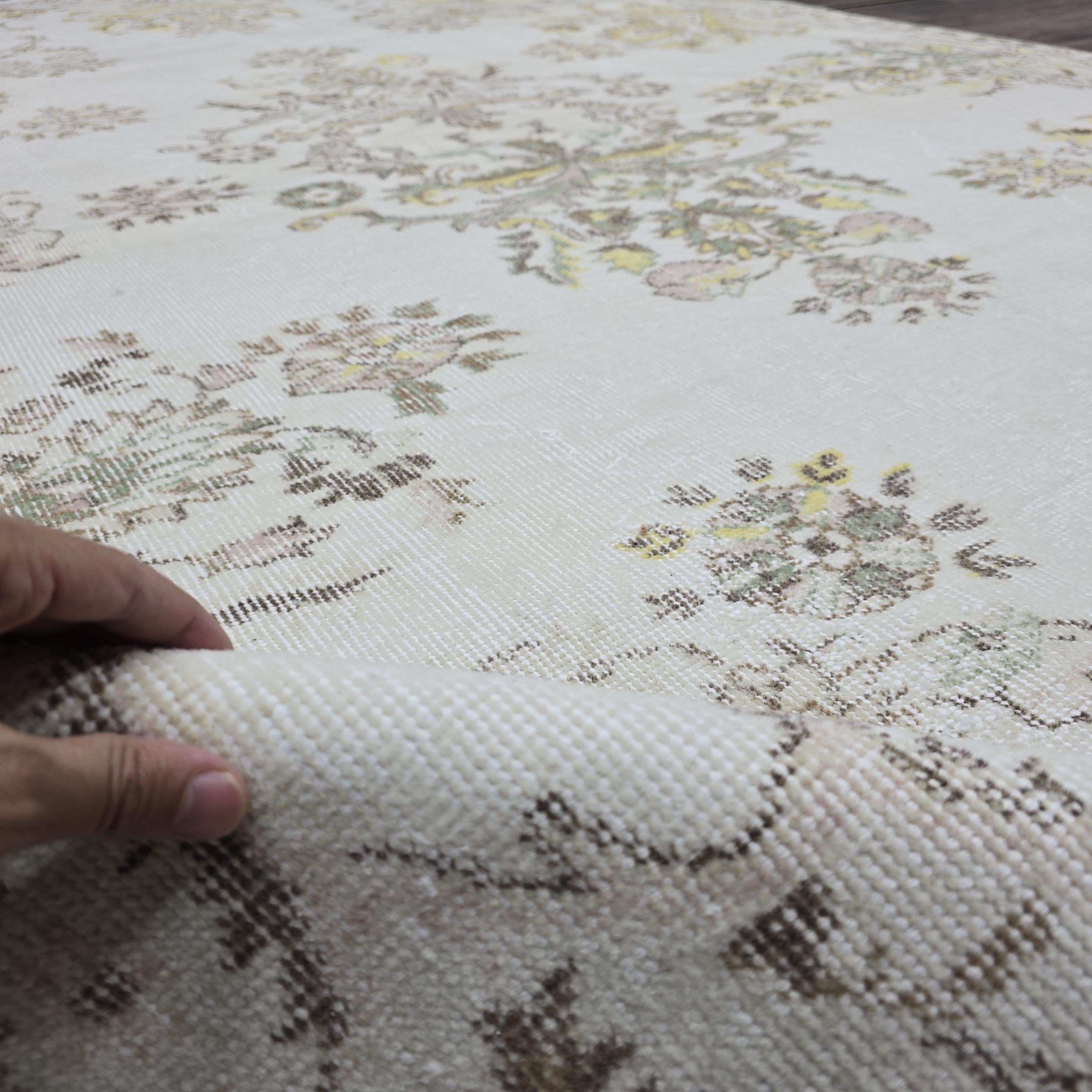 Vintage Rug 7x10 Oushak Rug Ivory Turkish Rug Handmade Wool Carpet Neutral Muted Area Rug For Living Room Bedroom Boho Home Decor