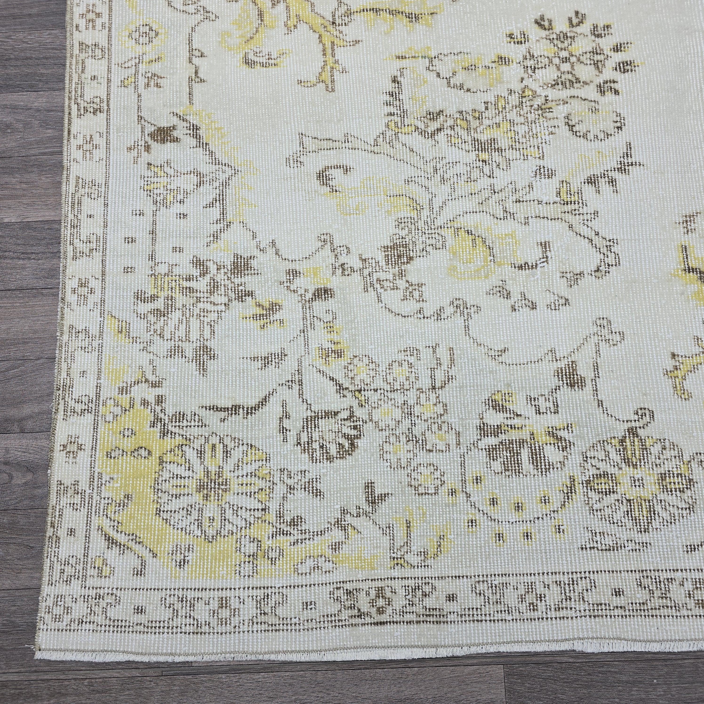 Vintage Rug 7x10 Oushak Rug Ivory Turkish Rug Handmade Wool Carpet Neutral Muted Area Rug For Living Room Bedroom Boho Home Decor