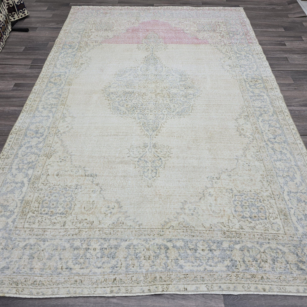 Antique Oushak Rug 7x10 Turkish Rug Handmade Wool Carpet Neutral Muted Area Rug For Living Room Bedroom Boho Home Decor