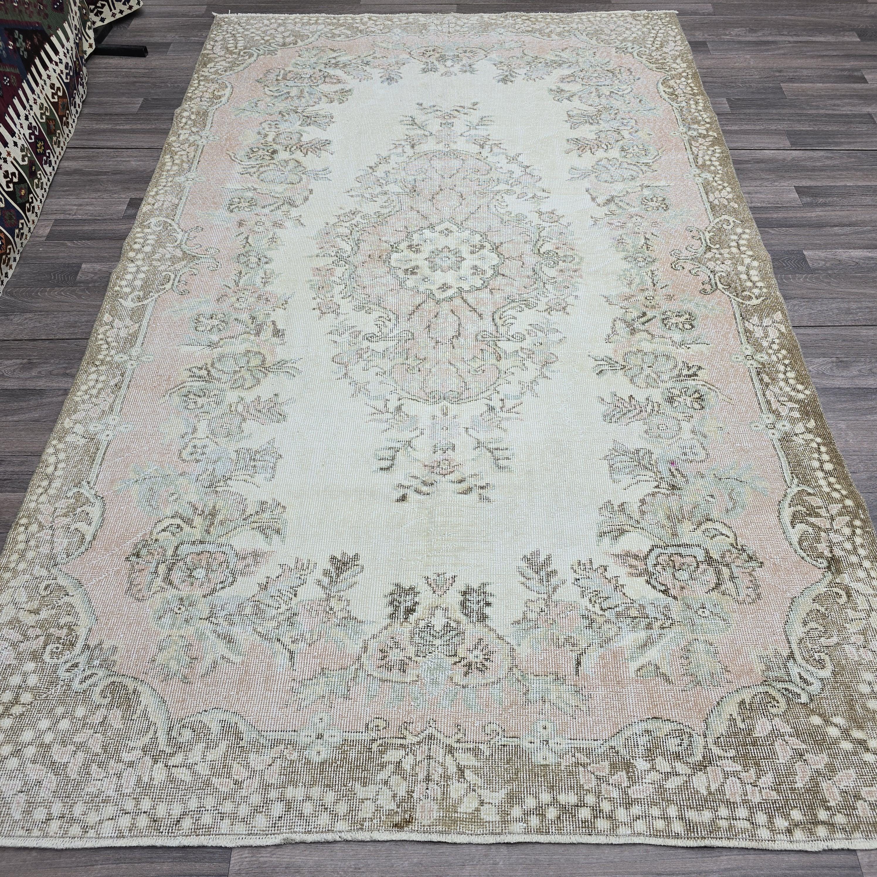 6x9 Pink Oushak Bedroom Wool Rug, Anatolian Rug, Decorative Area Rug, Vintage Turkish Rug, Ethnic Carpet, authentic rug, home decor rug