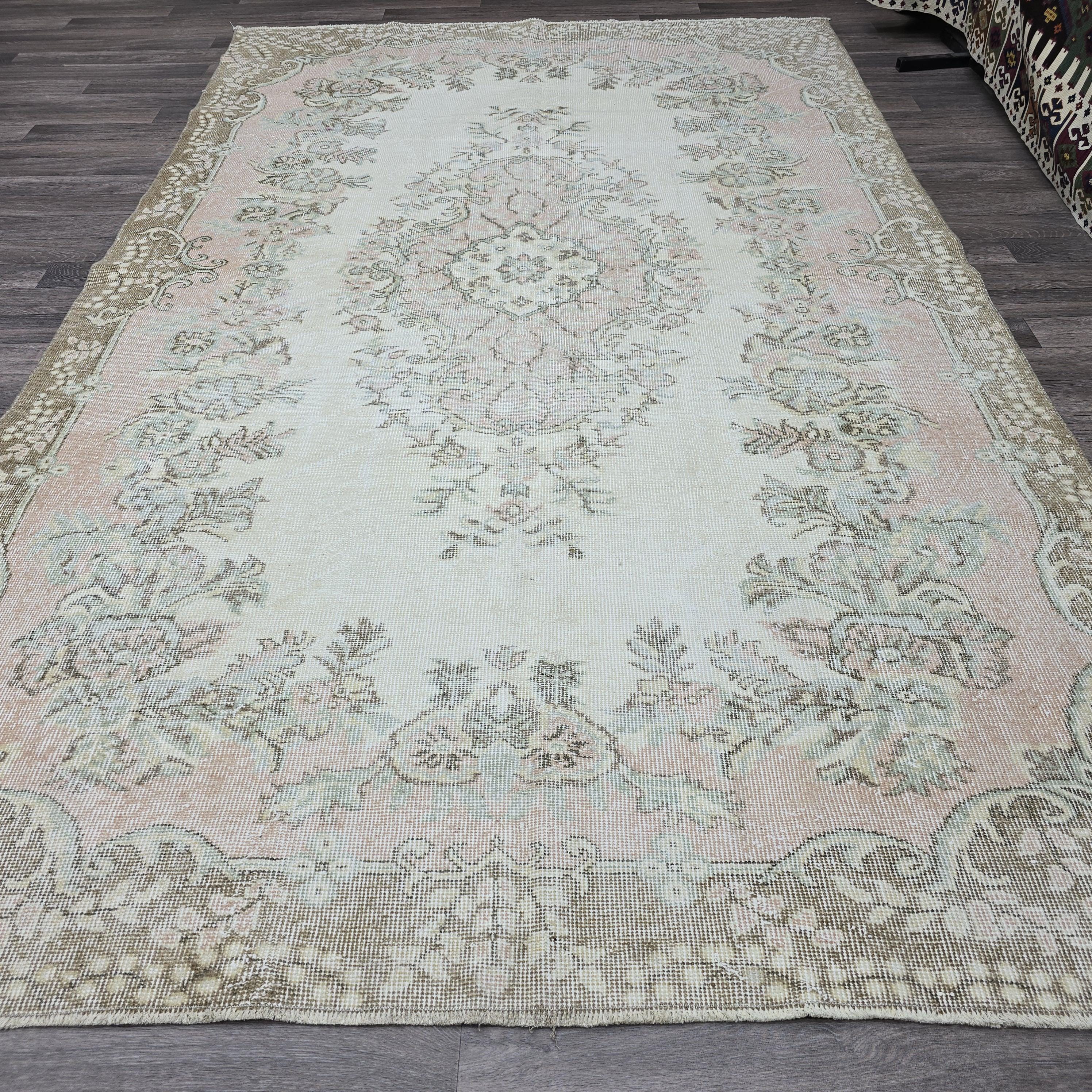 6x9 Vintage Pink Oushak Rug, Wool Anatolian Carpet