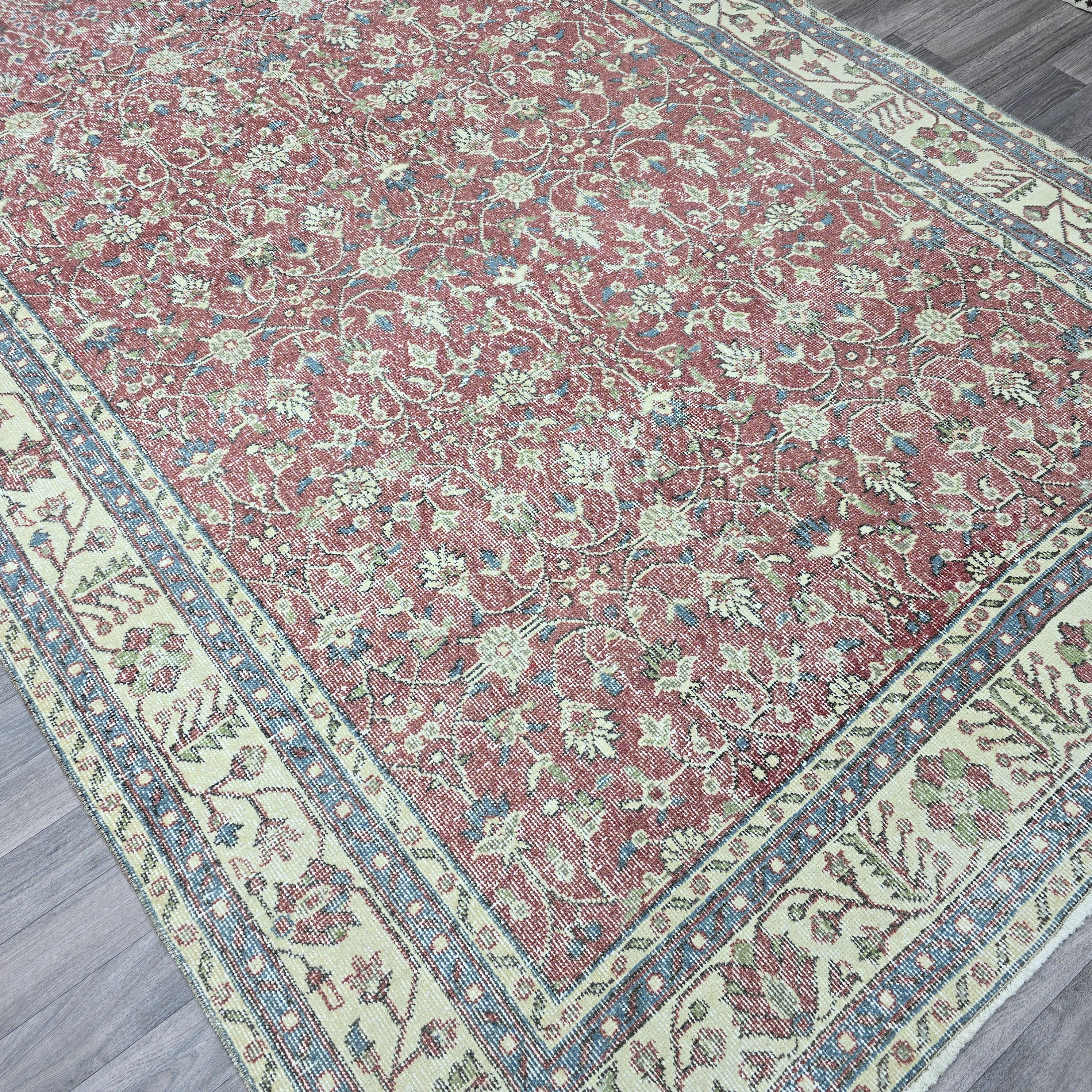 7x10 Vintage Turkish Oushak Rug: Hand-Knotted Wool Floral Carpet