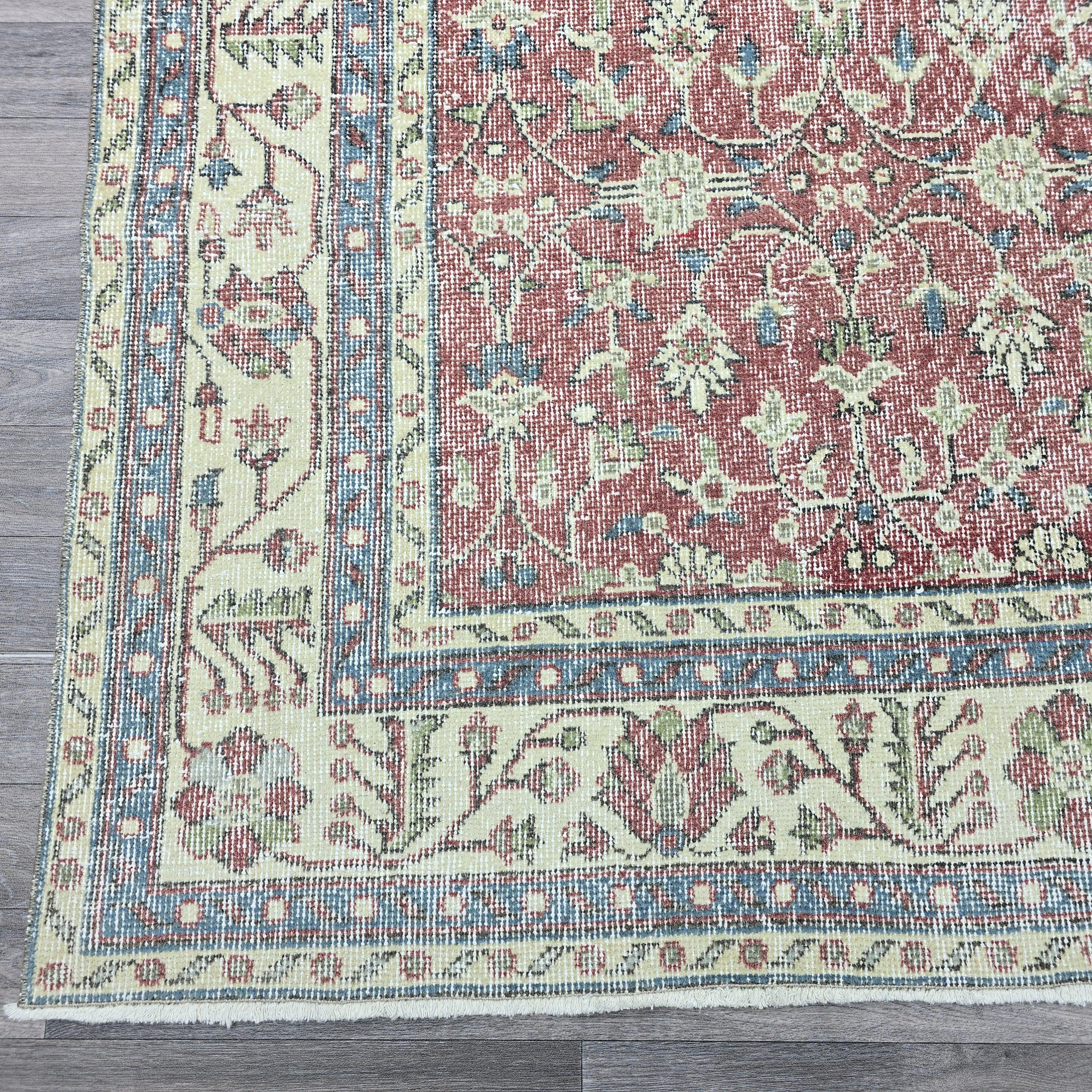 7x10 Vintage Turkish Oushak Rug: Hand-Knotted Wool Floral Carpet