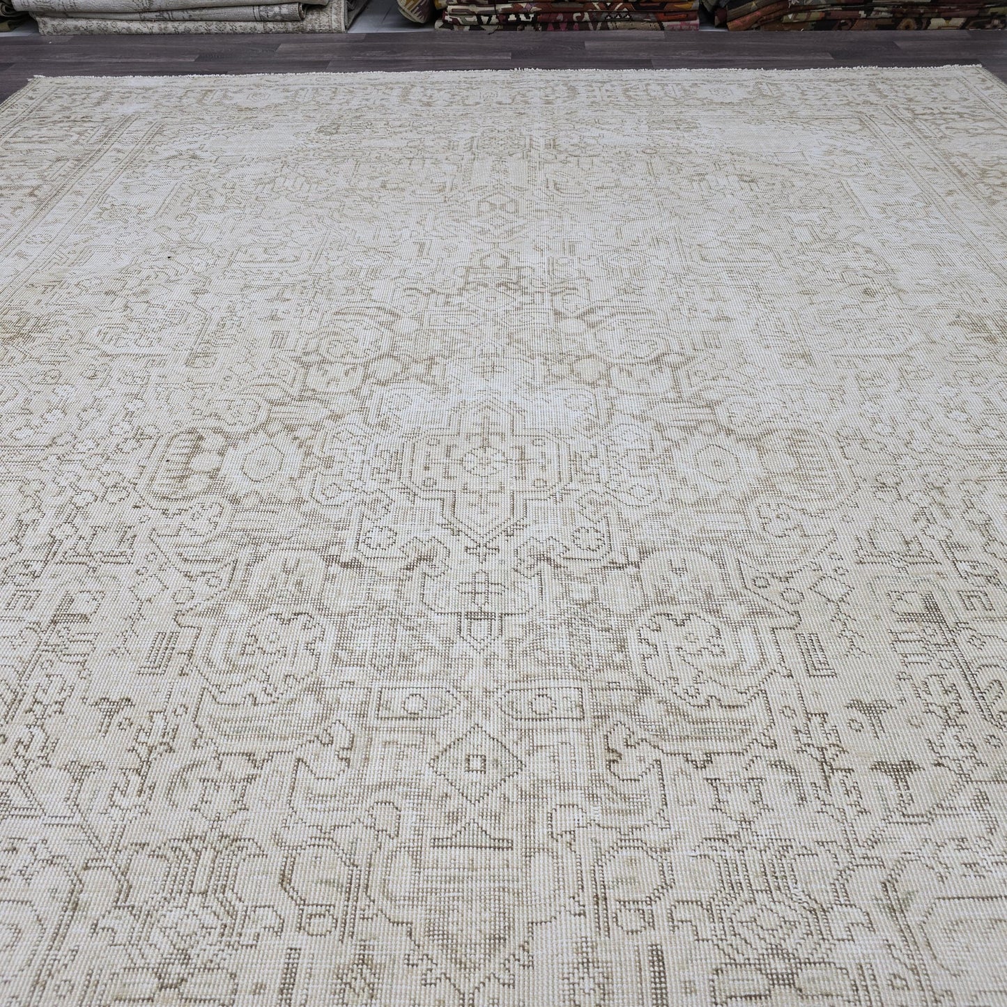 9x12 Hand Knotted Wool Oushak Area Rug/ Neutral Turkish Rug/ Oversize Antique Rug/ Tabriz Rug/ Boho Decor Rug/ Oriental Carpet /Cream Beige