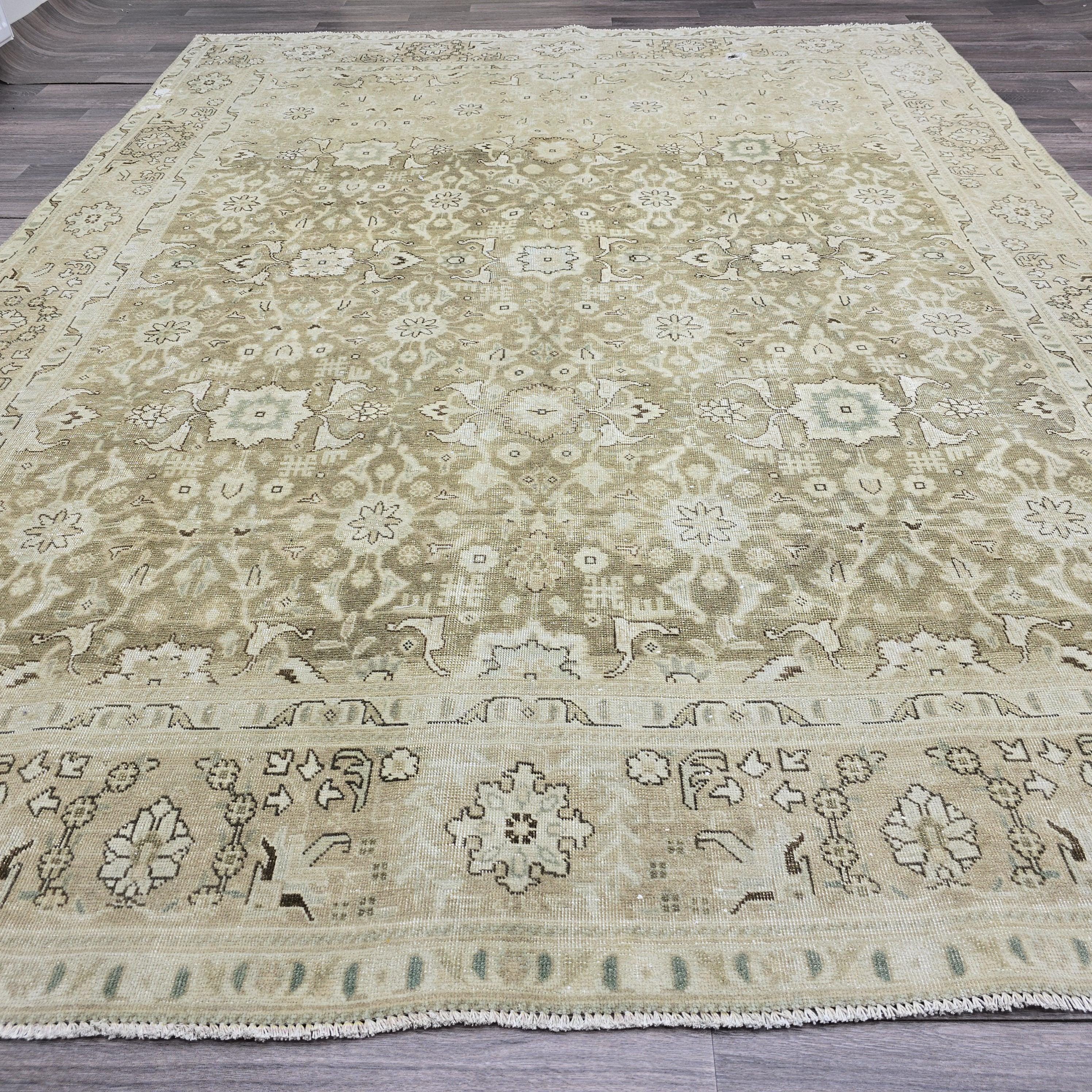 8x10 Vintage Turkish Oushak Rug: Handwoven Wool, Neutral Boho Decor