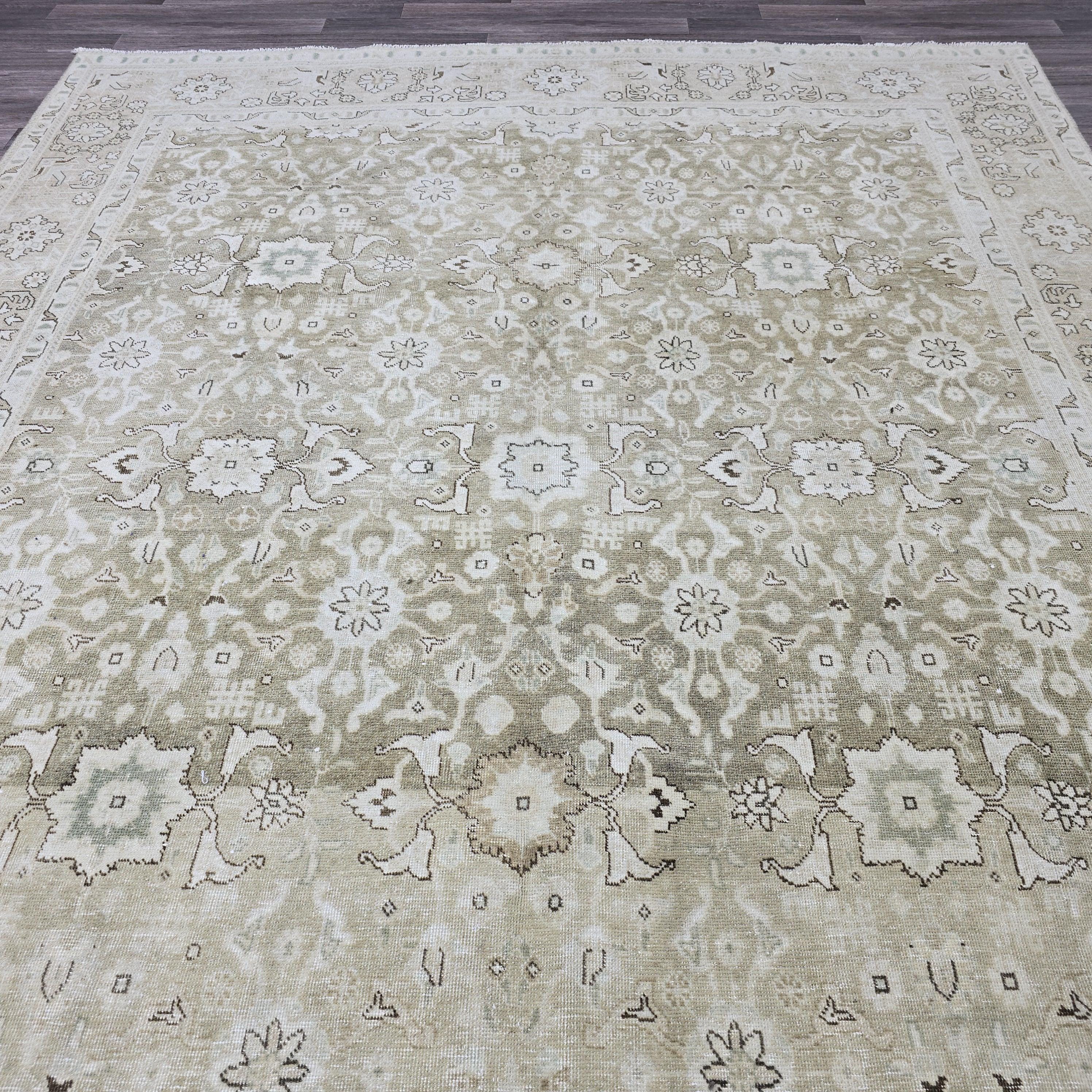 8x10 Vintage Turkish Oushak Rug: Handwoven Wool, Neutral Boho Decor