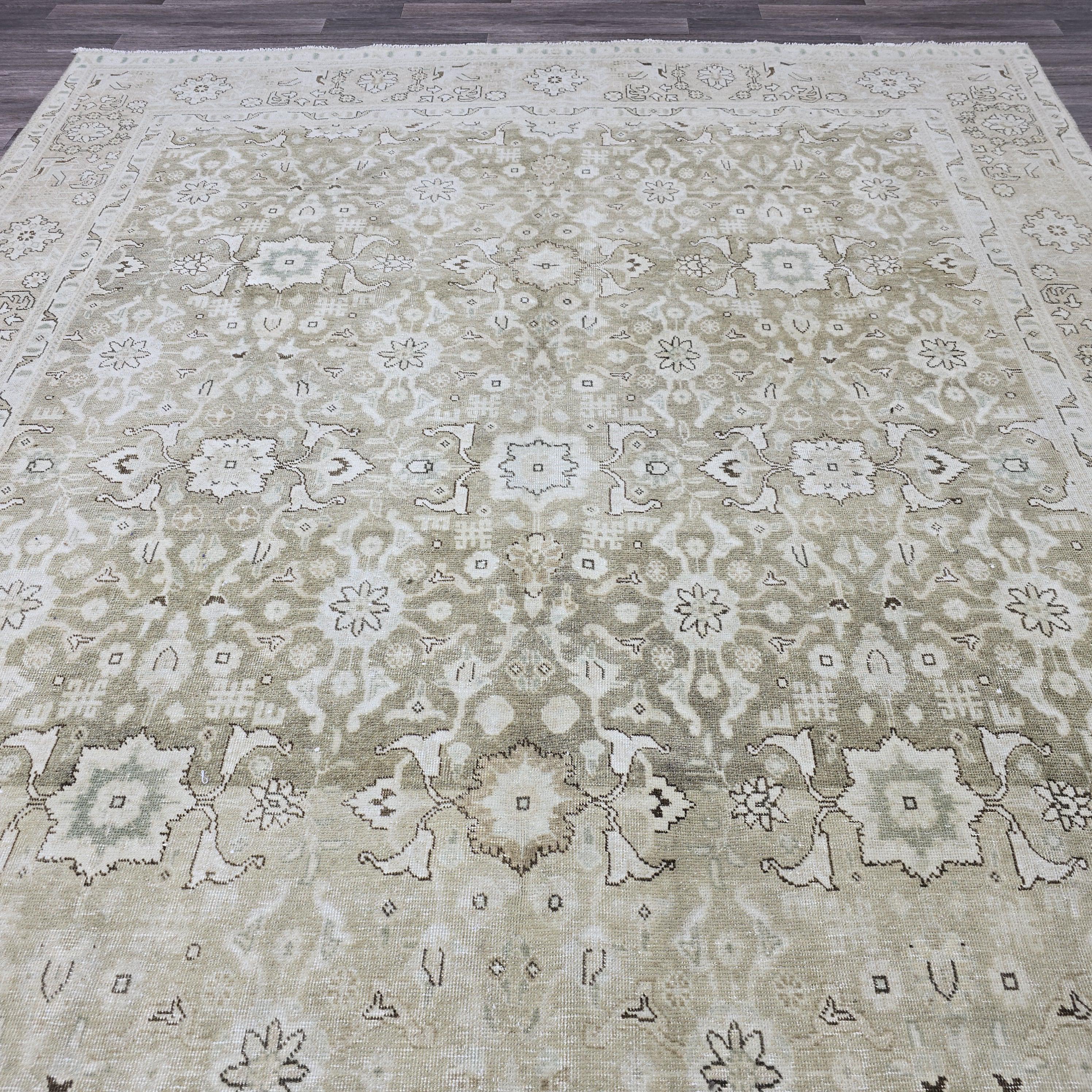 8x10 Vintage Turkish Oushak Rug: Handwoven Wool, Neutral Boho Decor