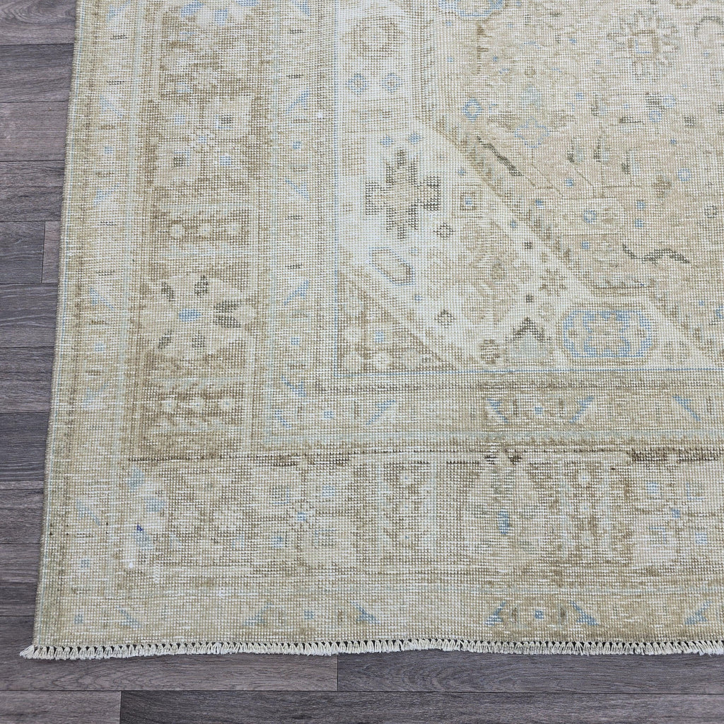 8x11 Hand-Knotted Wool Oushak Rug: Neutral Turkish Design