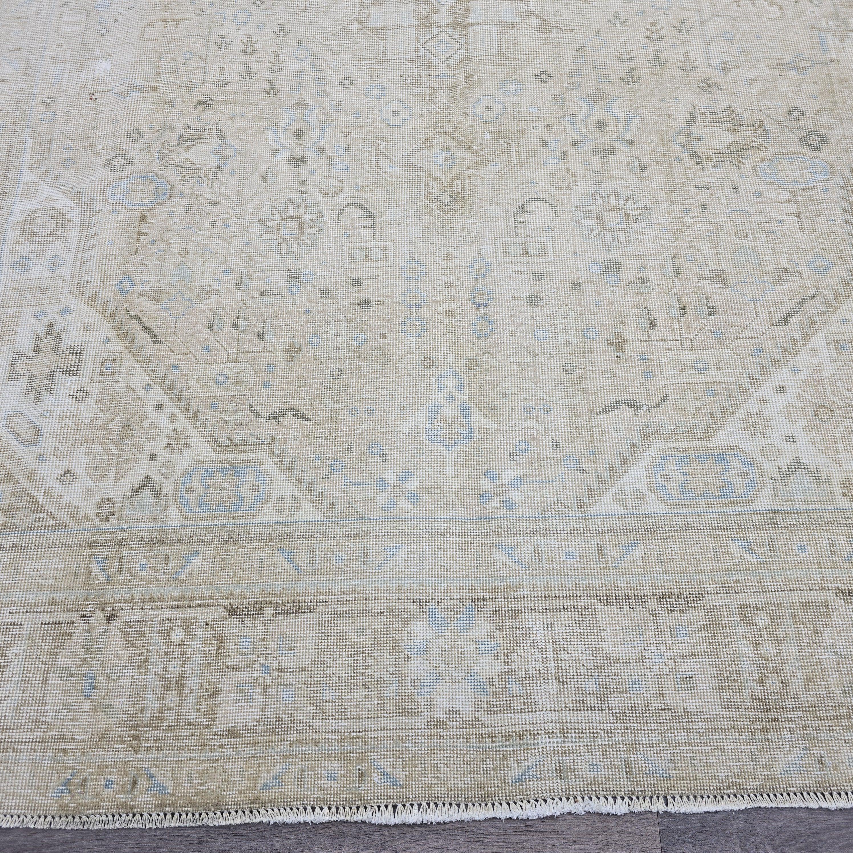 8x11 Hand-Knotted Wool Oushak Rug: Neutral Turkish Design