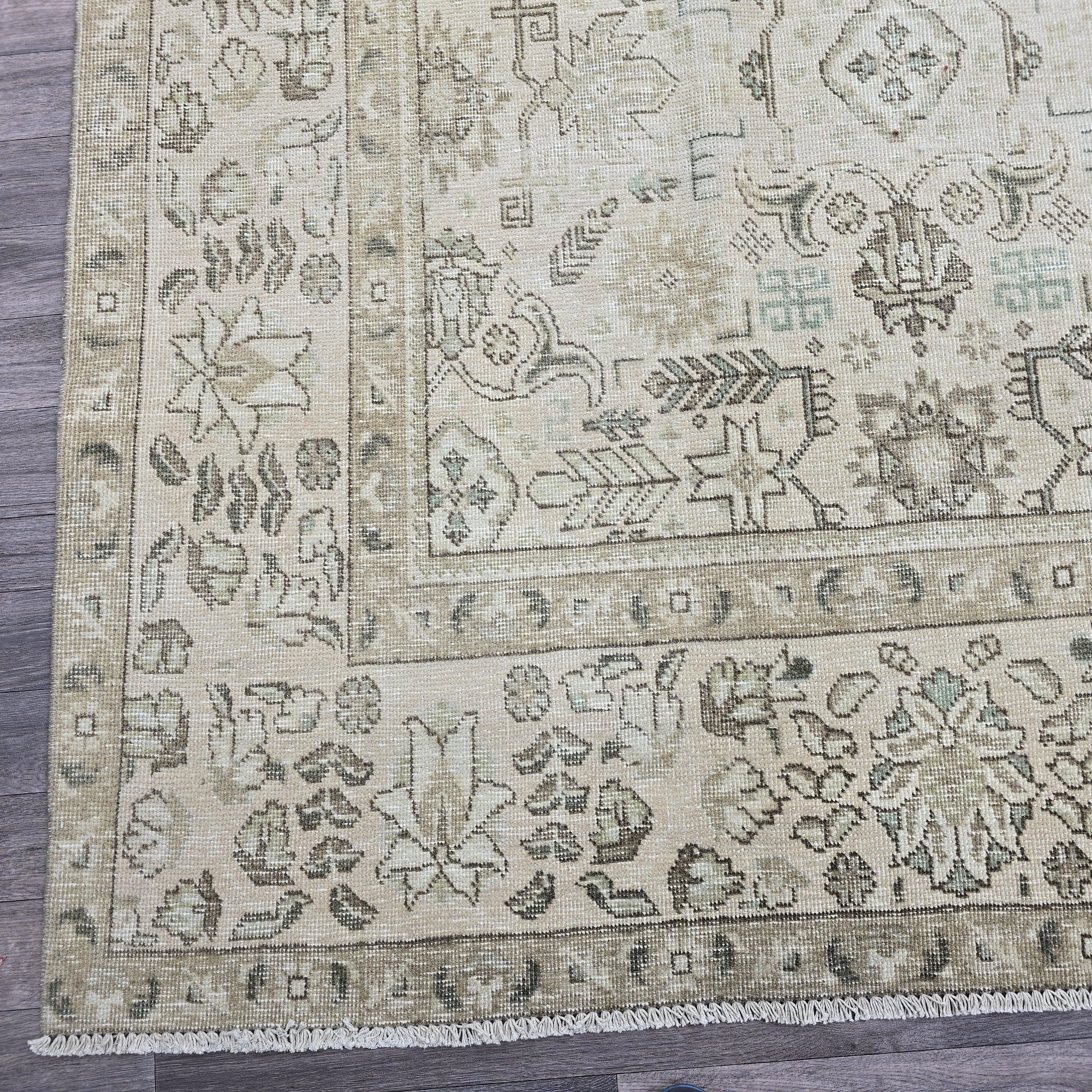 Oushak Rug 9x13: Hand Knotted Wool Area Rug, Distressed Neutral Turkish Carpet (9.4x12.7 ft.)