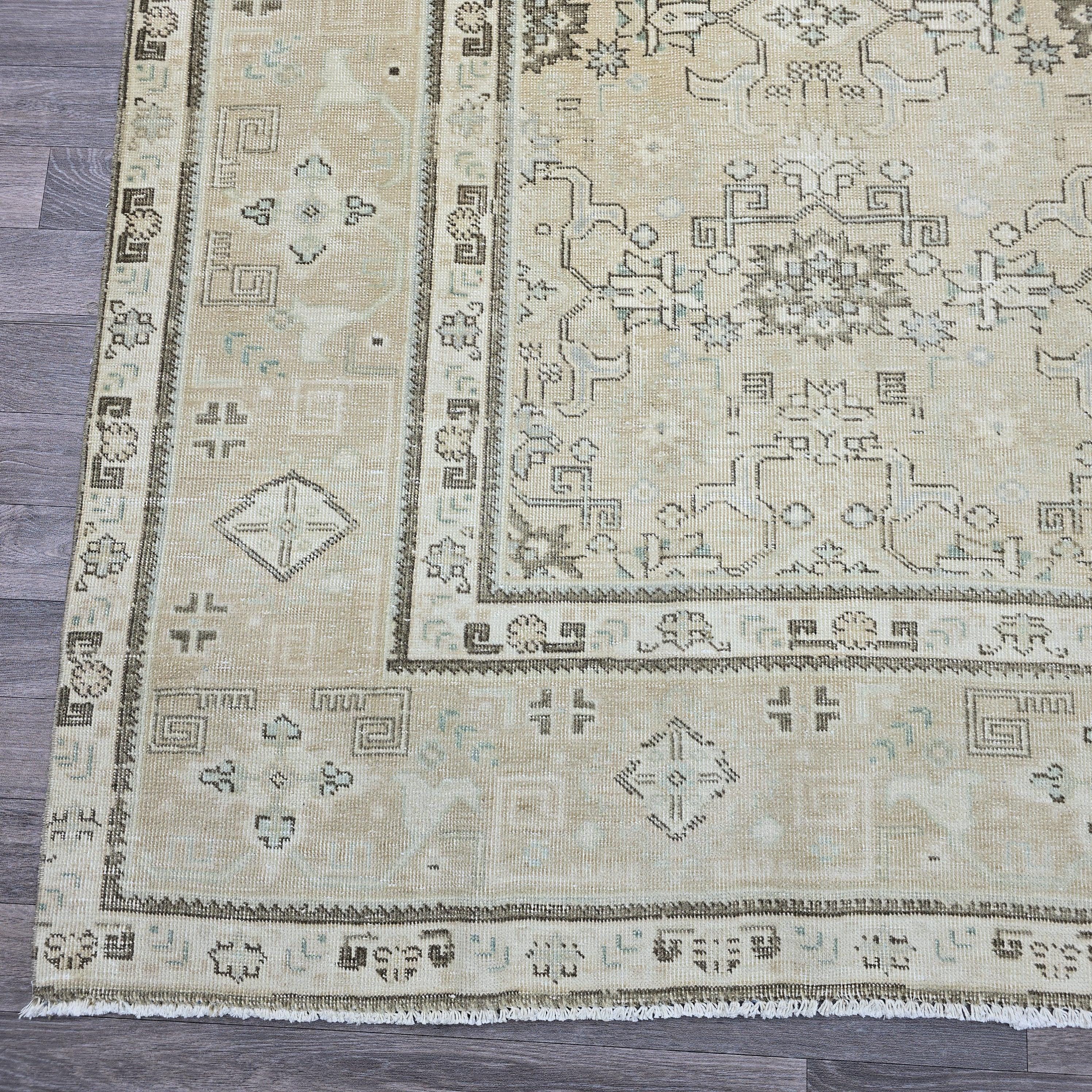 9x13 Oversize Vintage Rug/ Hand Knotted Large Turkish Rug/ Neutral Floral Area Rug/ Distressed Oushak Rug/ Oriental Carpet/ 9.25 x 13 feet