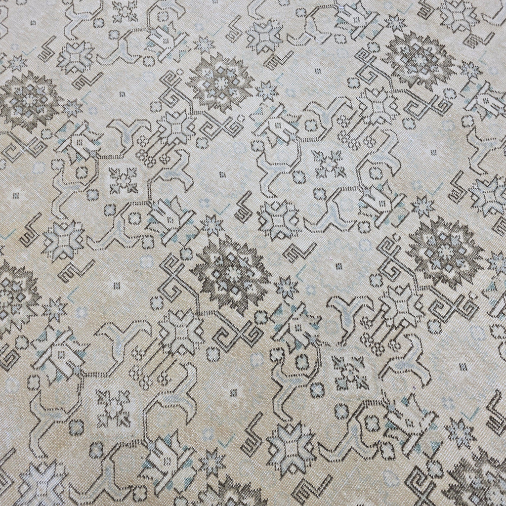 Large Hand-Knotted Turkish Oushak Rug: 9.25 x 13 ft, Neutral Floral