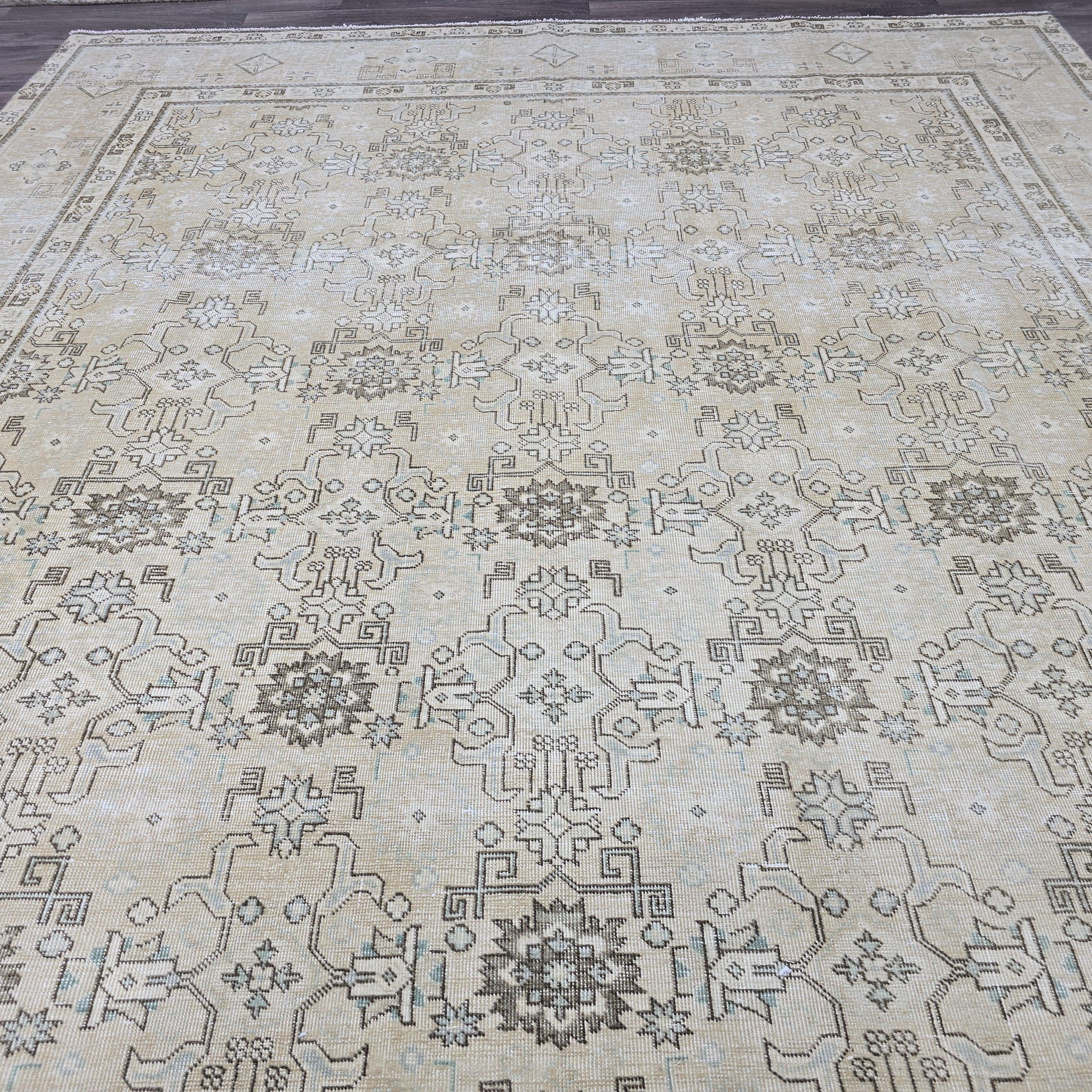 Large Hand-Knotted Turkish Oushak Rug: 9.25 x 13 ft, Neutral Floral
