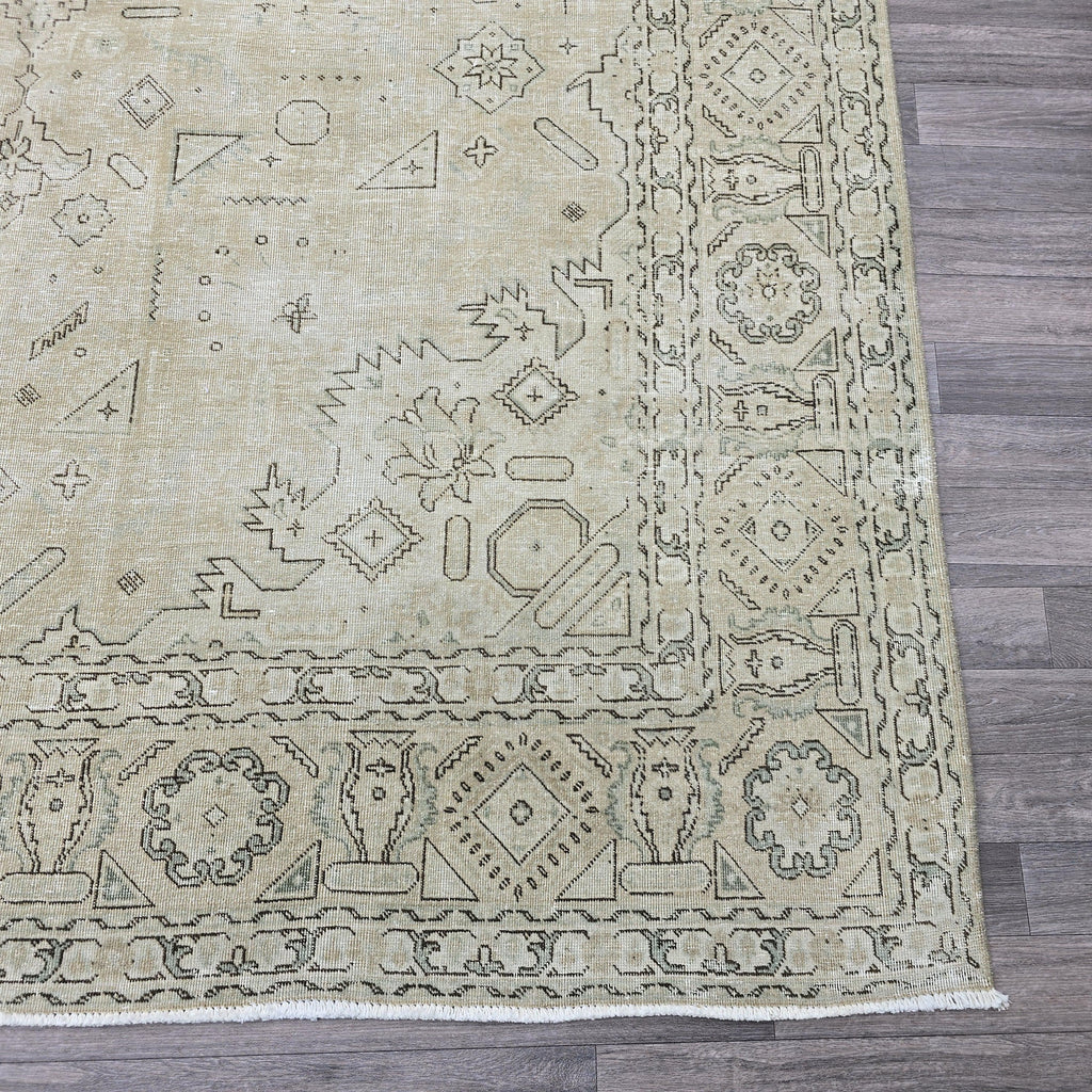 8x11 Hand Knotted Oushak Rug: Vintage Turkish Wool Saloon Carpet