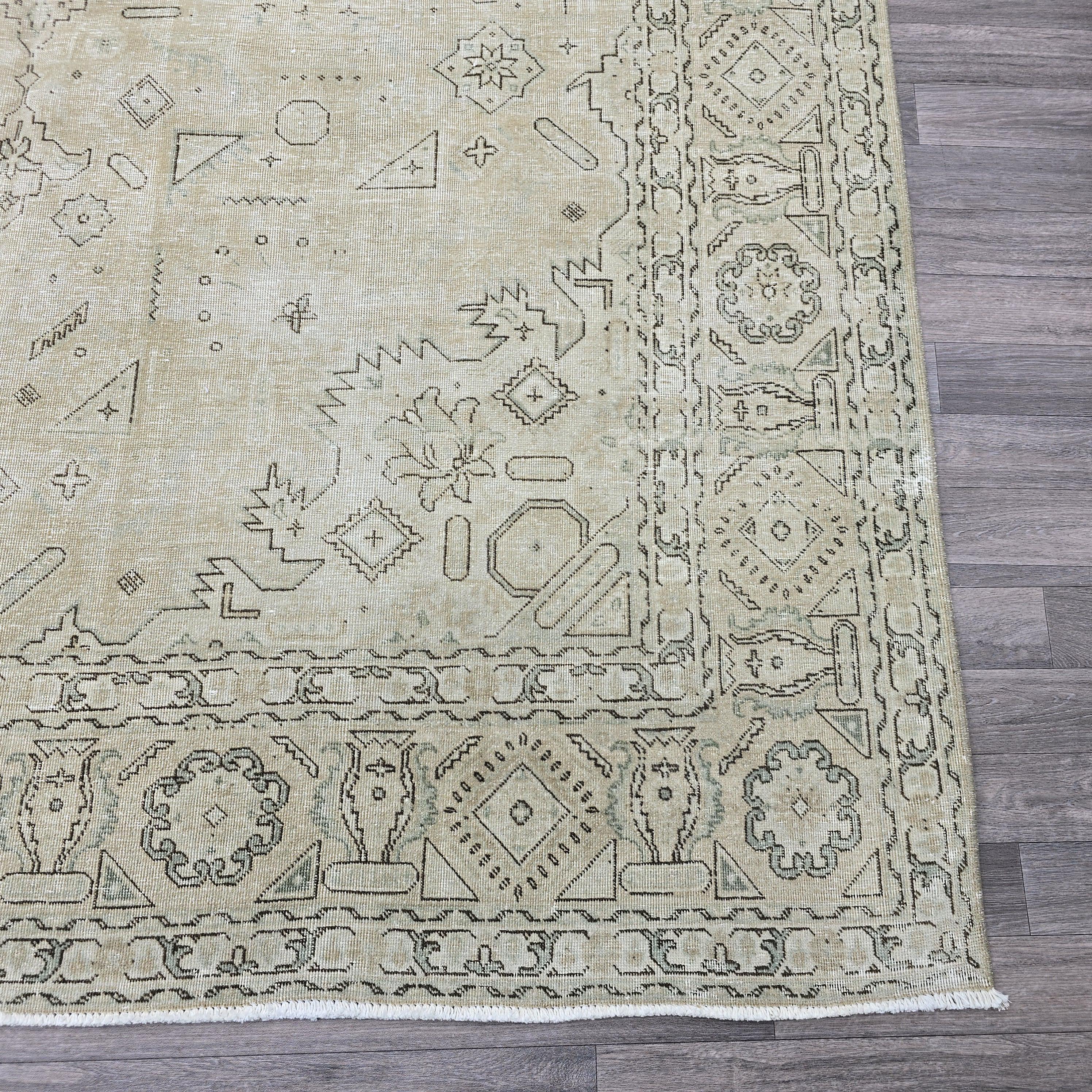 8x11 Hand Knotted Oushak Rug: Vintage Turkish Wool Saloon Carpet