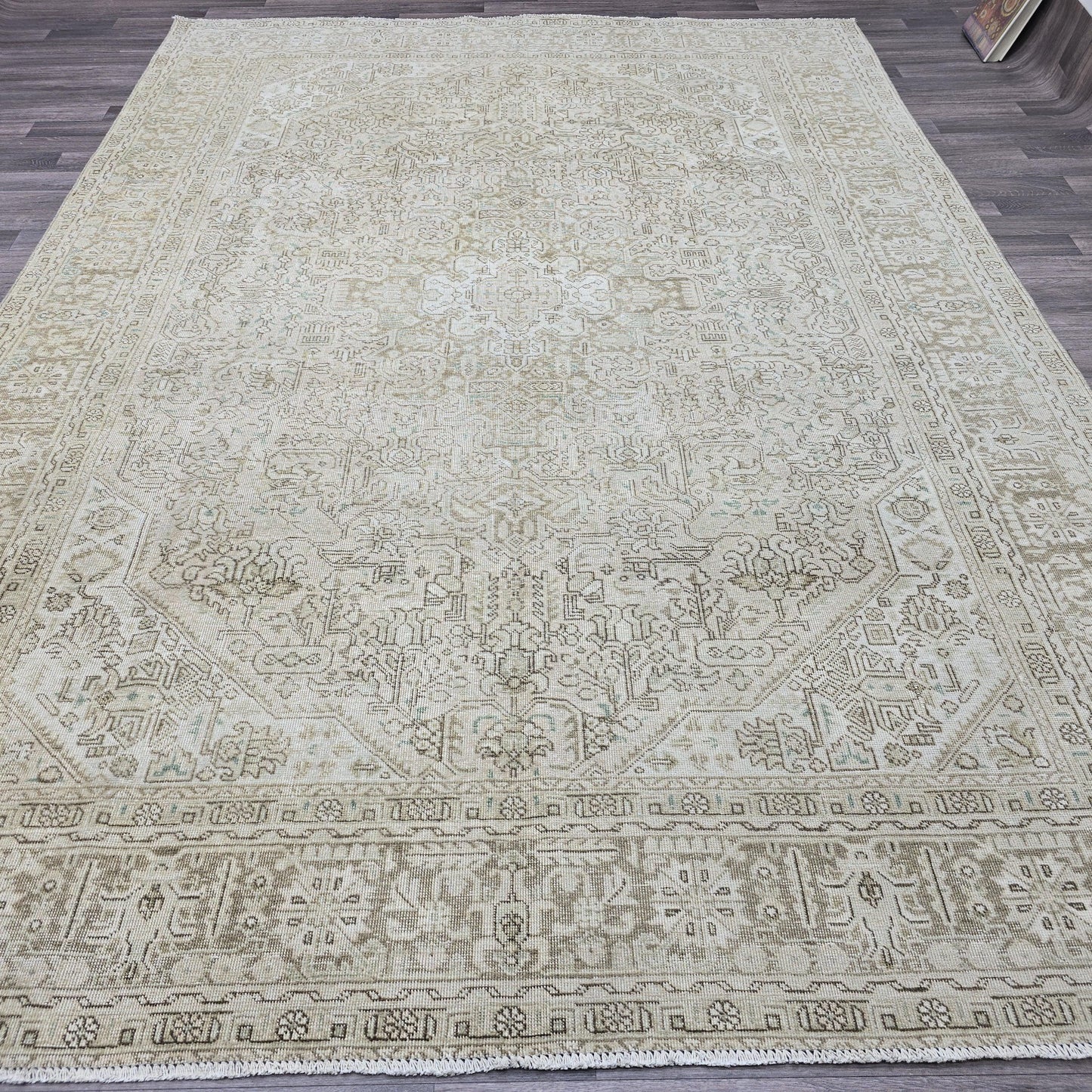 8x11 Vintage Oushak Rug: Hand-Knotted Wool, Neutral Oriental Design