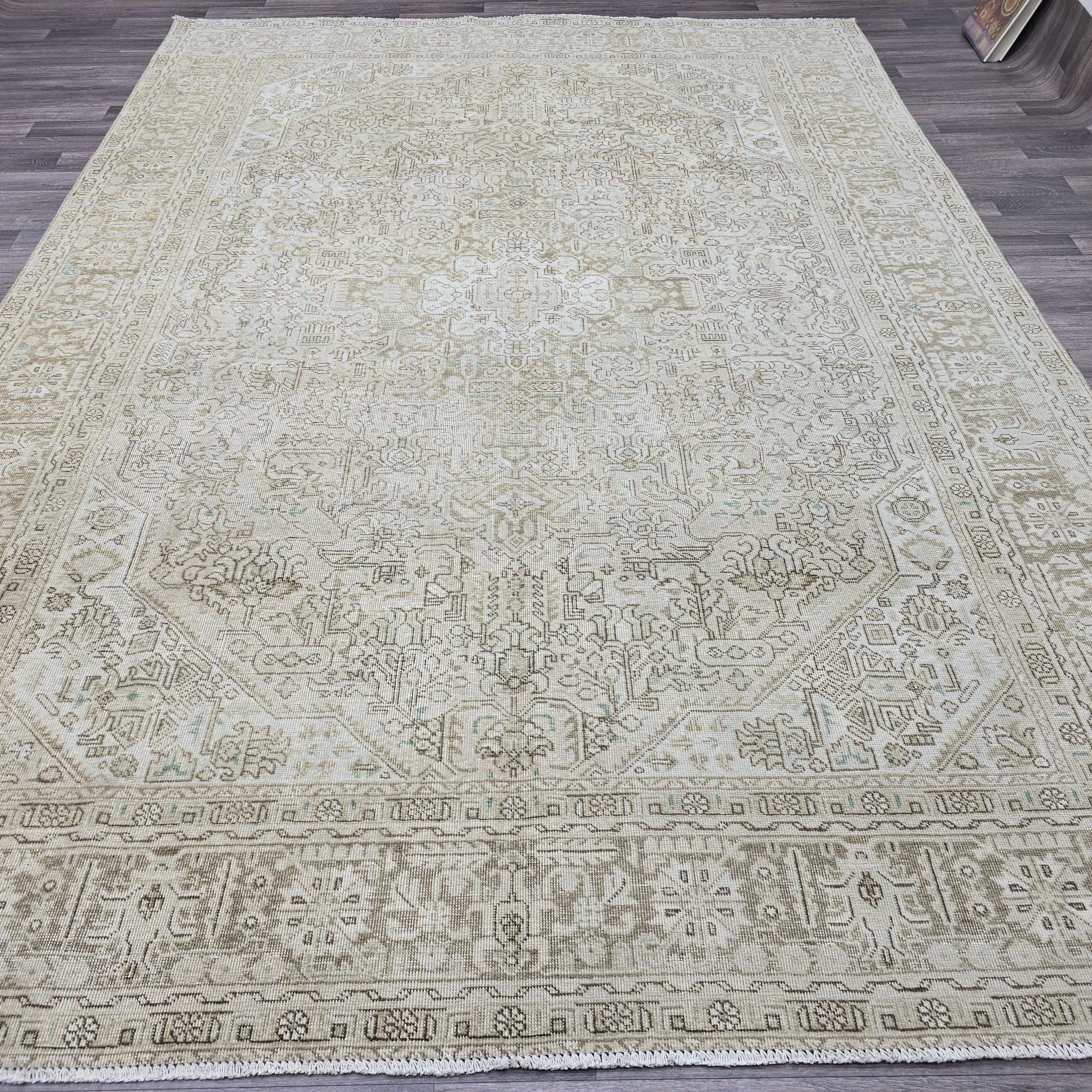 8x11 Vintage Oushak Rug: Hand-Knotted Wool, Neutral Oriental Design