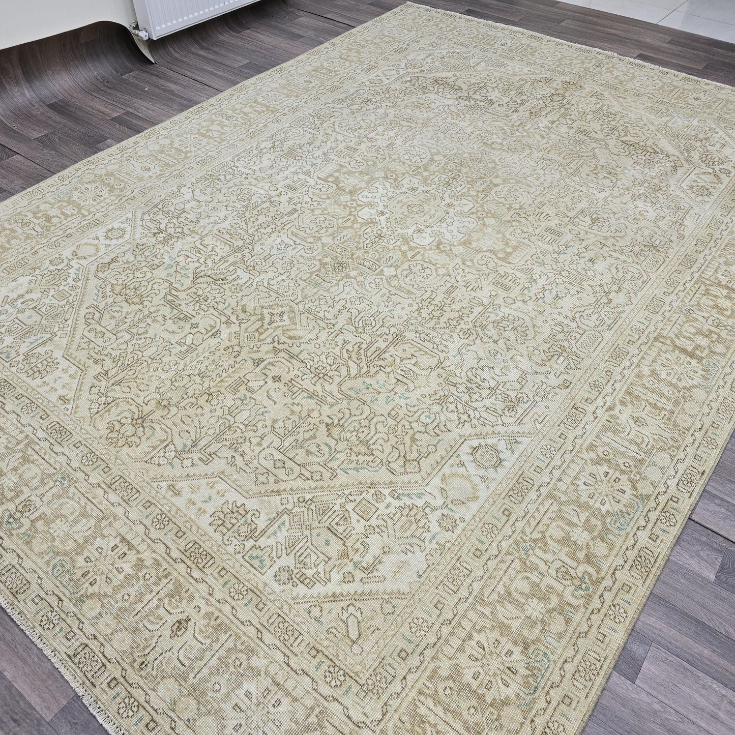 8x11 Vintage Oushak Rug: Hand-Knotted Wool, Neutral Oriental Design