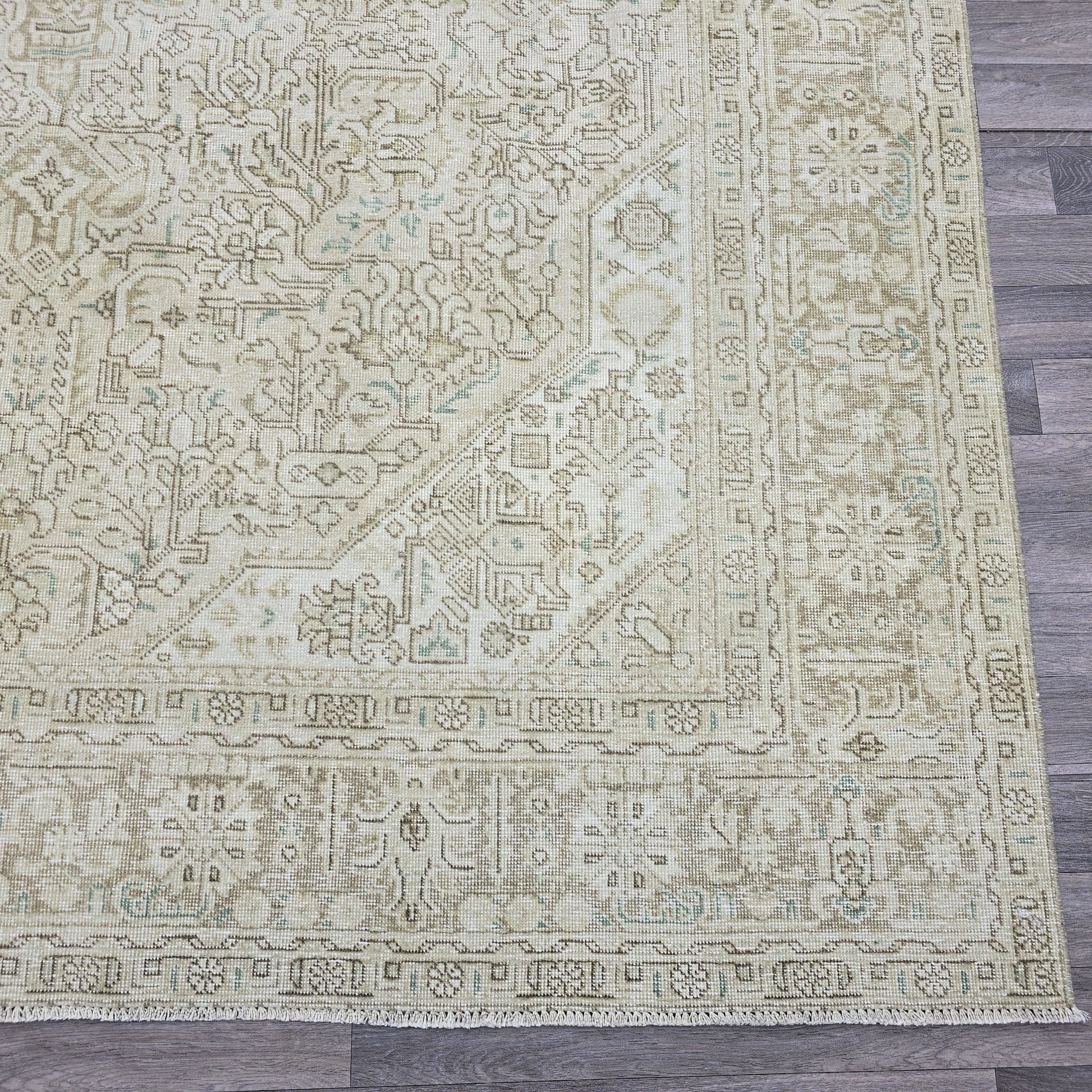 8x11 Vintage Oushak Rug: Hand-Knotted Wool, Neutral Oriental Design