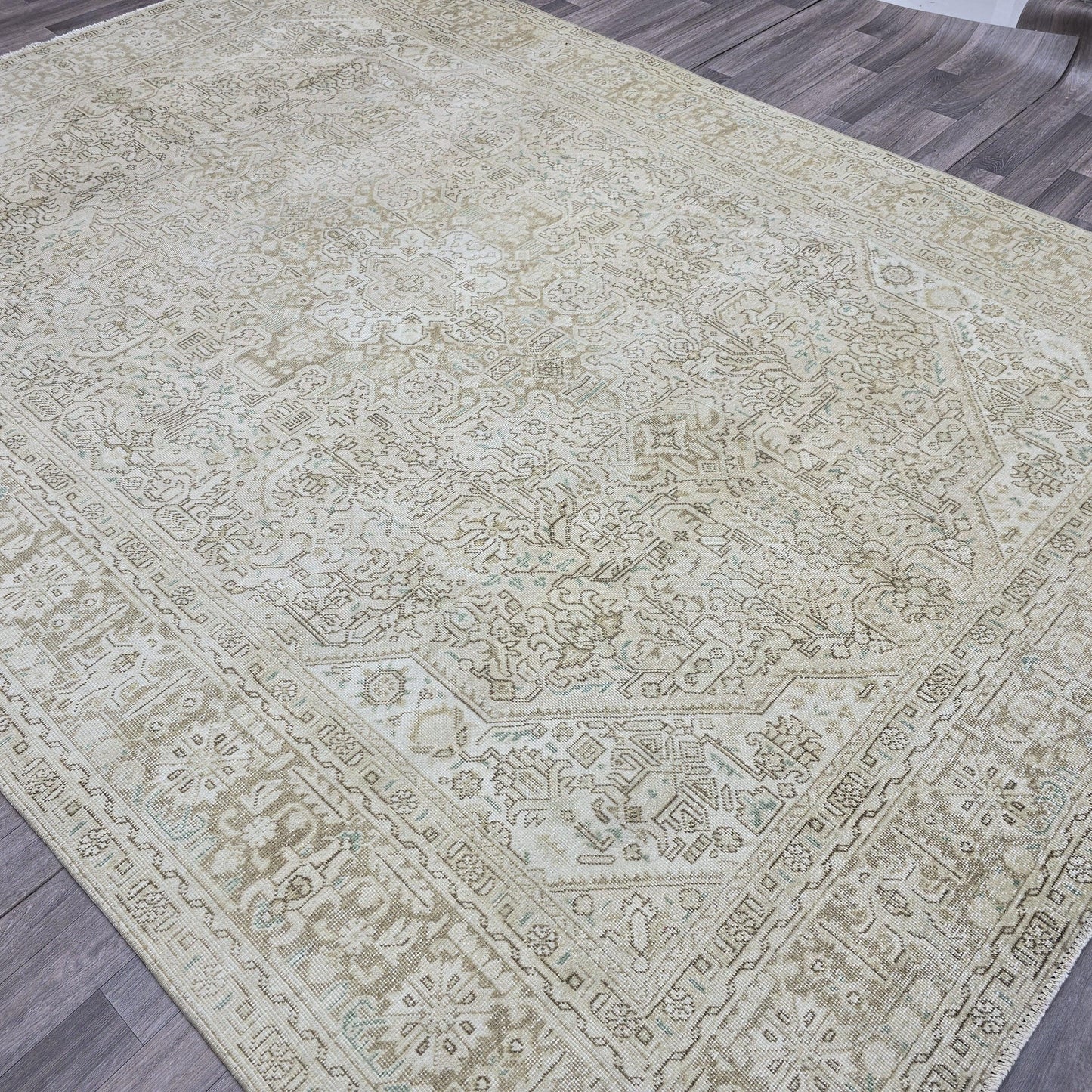 8x11 Vintage Oushak Rug: Hand-Knotted Wool, Neutral Oriental Design
