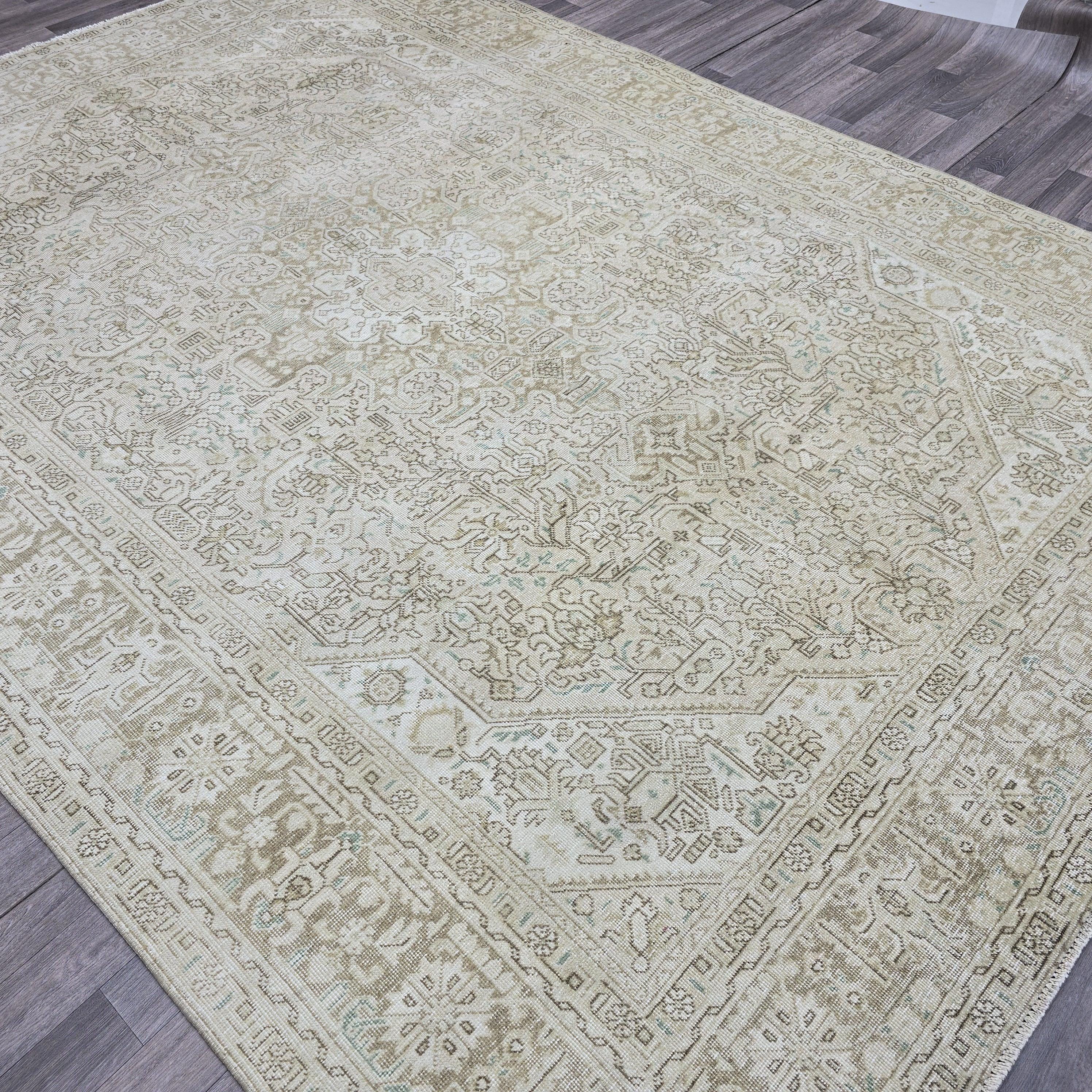 8x11 Vintage Oushak Rug: Hand-Knotted Wool, Neutral Oriental Design