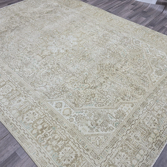 8x11 Vintage Oushak Rug: Hand-Knotted Wool, Neutral Oriental Design