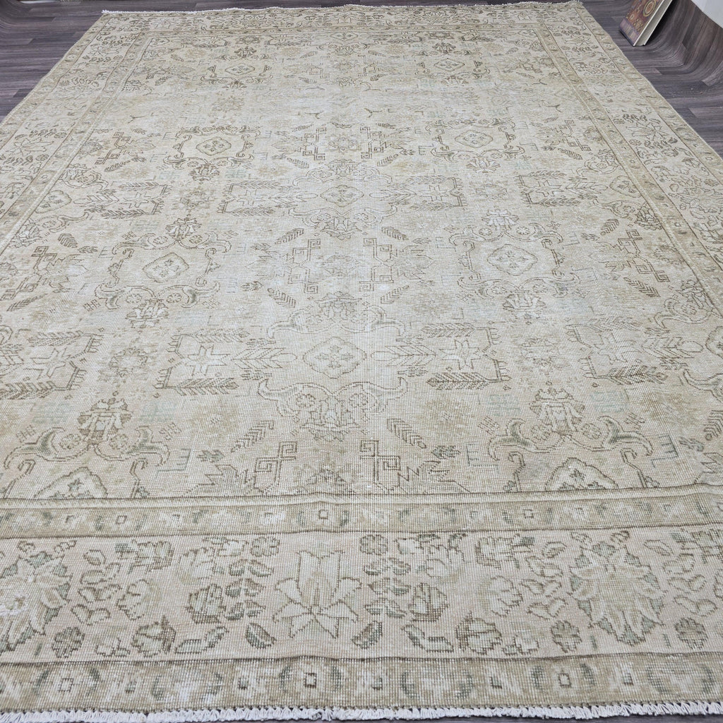 9x12 Vintage Handwoven Neutral Beige Large Area Rug – 9.40x12.65 ft Turkish Bohemian Carpet