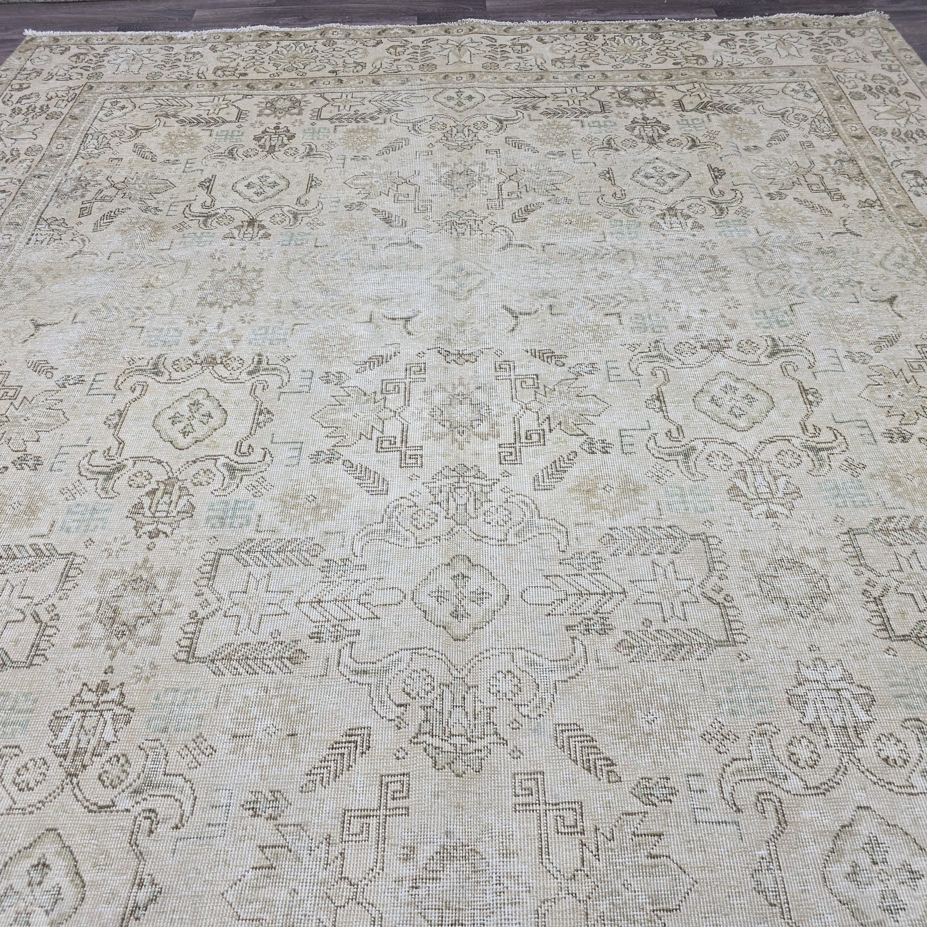 9x12 Vintage Handwoven Neutral Beige Large Area Rug – 9.40x12.65 ft Turkish Bohemian Carpet