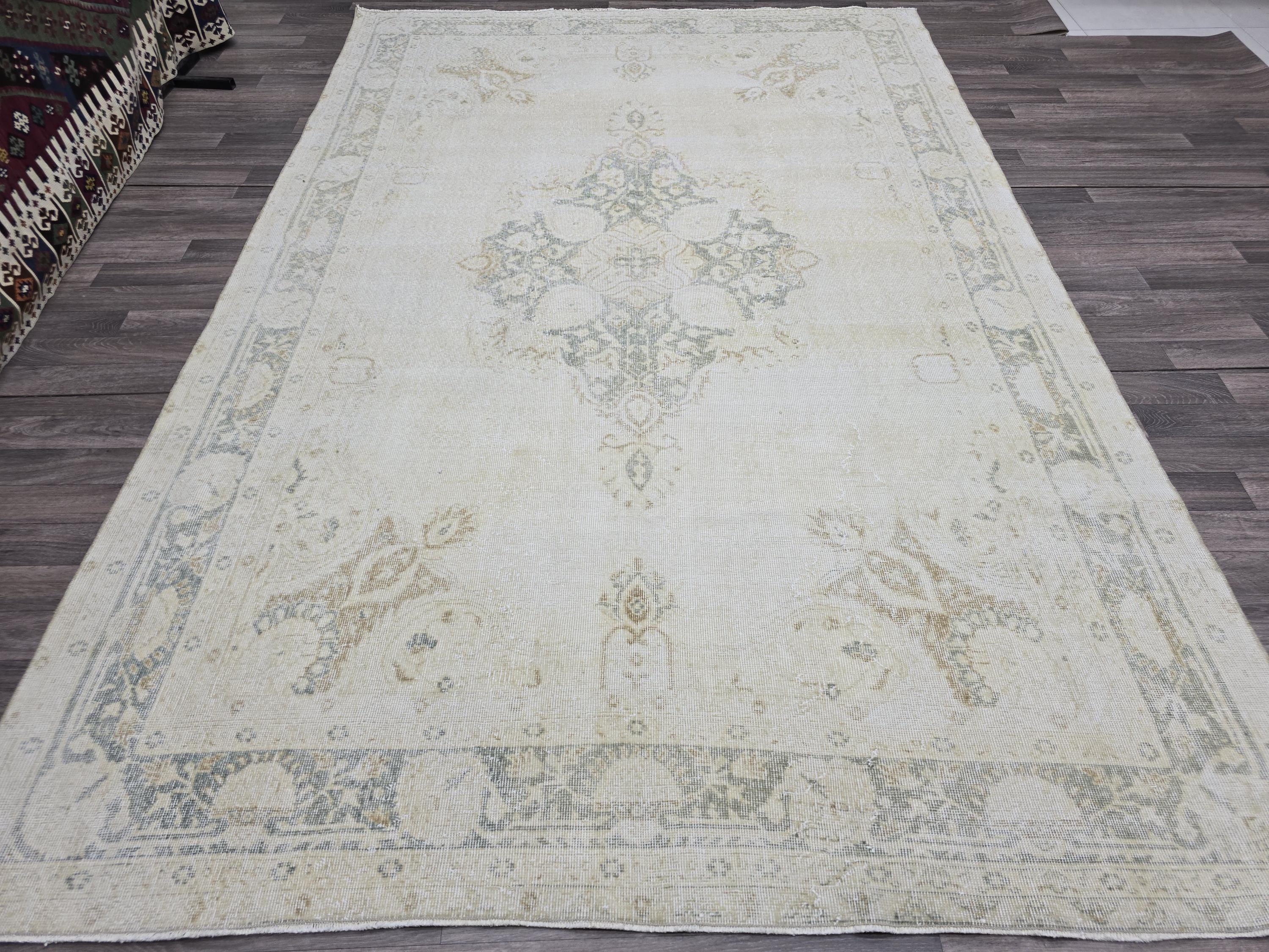 Turkish rug, 7 X 10.50 feet Area Rug, Hand Knotted  Rug, Faded  Rug, natural area rug, neutral rug, large area rug, boho rug, decor rug