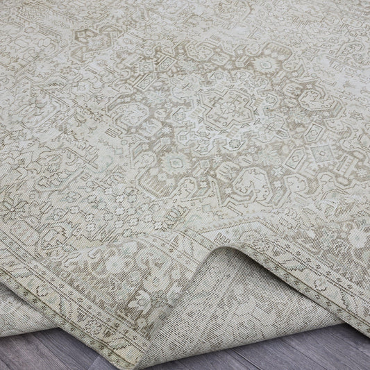 9x12 Neutral Area Rug/ Hand Knotted Vintage Carpet/ Oversize Turkish Rug/ Large Wool Rug/ Distressed Oushak Rug/ Faded Area Rug