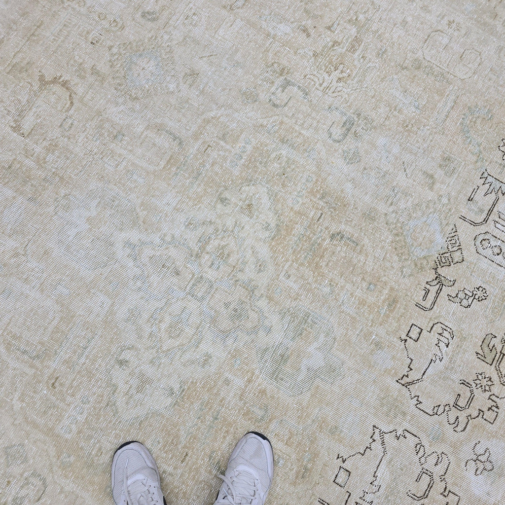 Antique 9x12 Oushak Area Rug : Neutral Hand Knotted Wool Turkish Rug for bedroom and livingroom