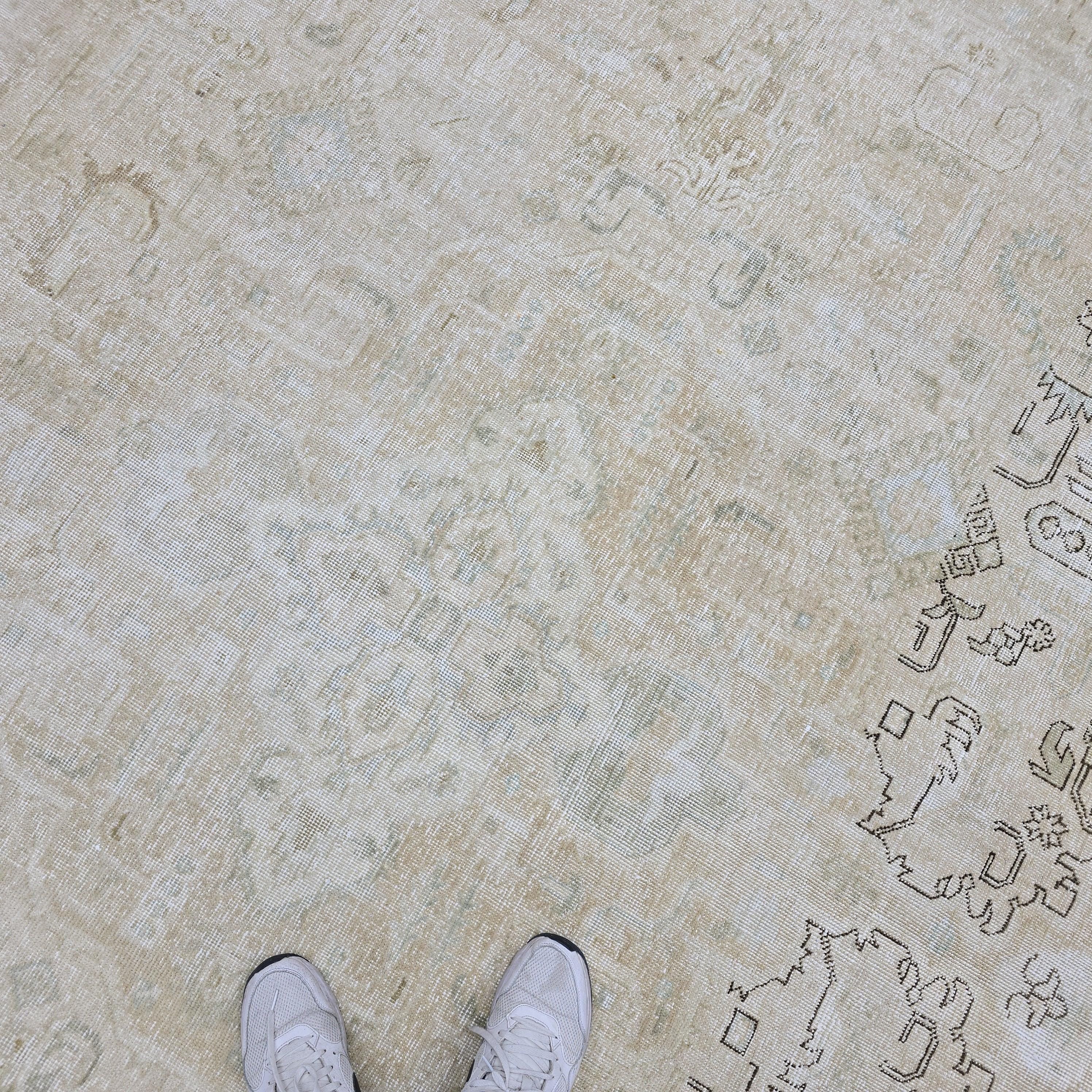 Hand-Knotted Neutral Oushak Rug 9x12: Vintage Wool Oriental Carpet