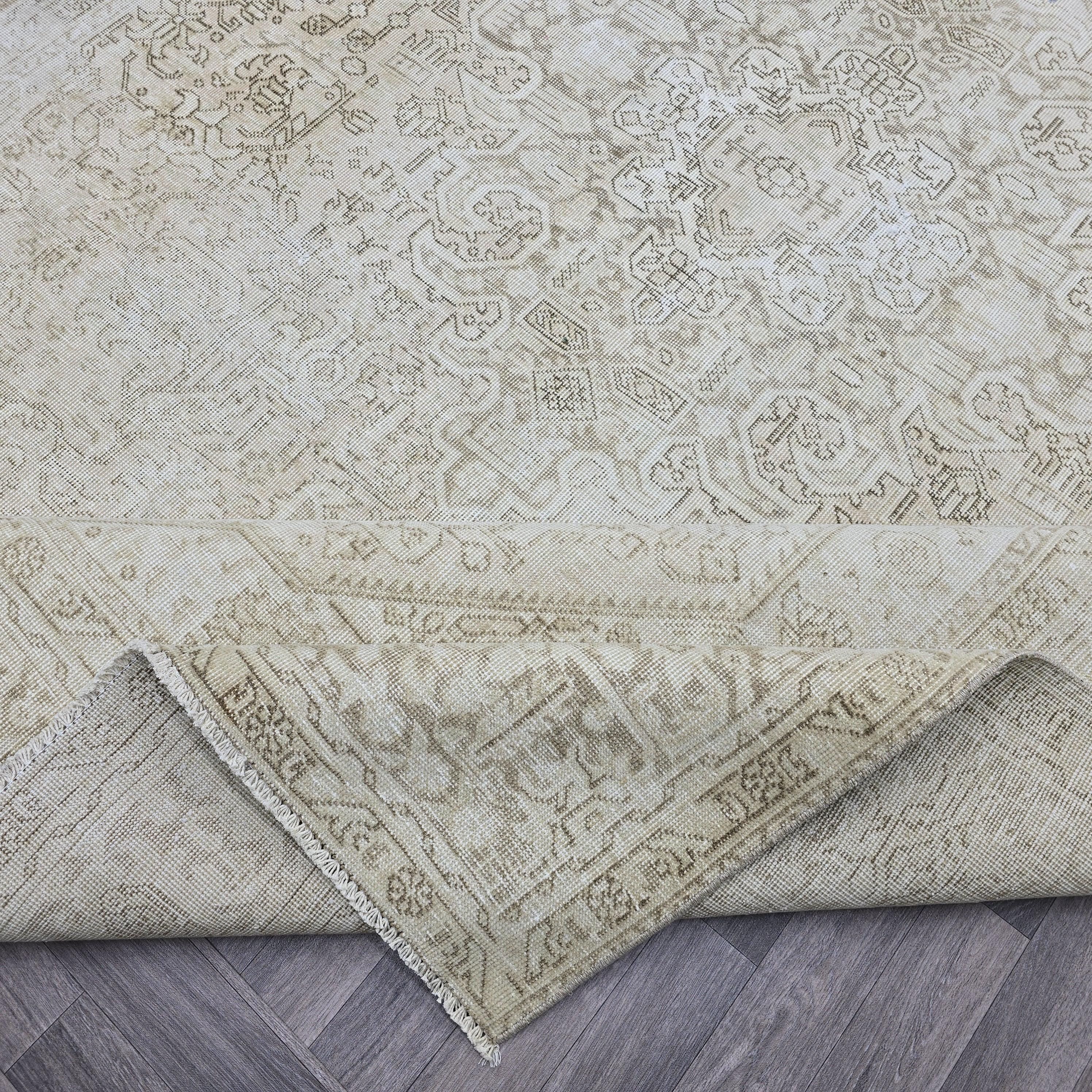 Oversized Neutral Oushak Rug: 9x12 Vintage Turkish Wool Carpet