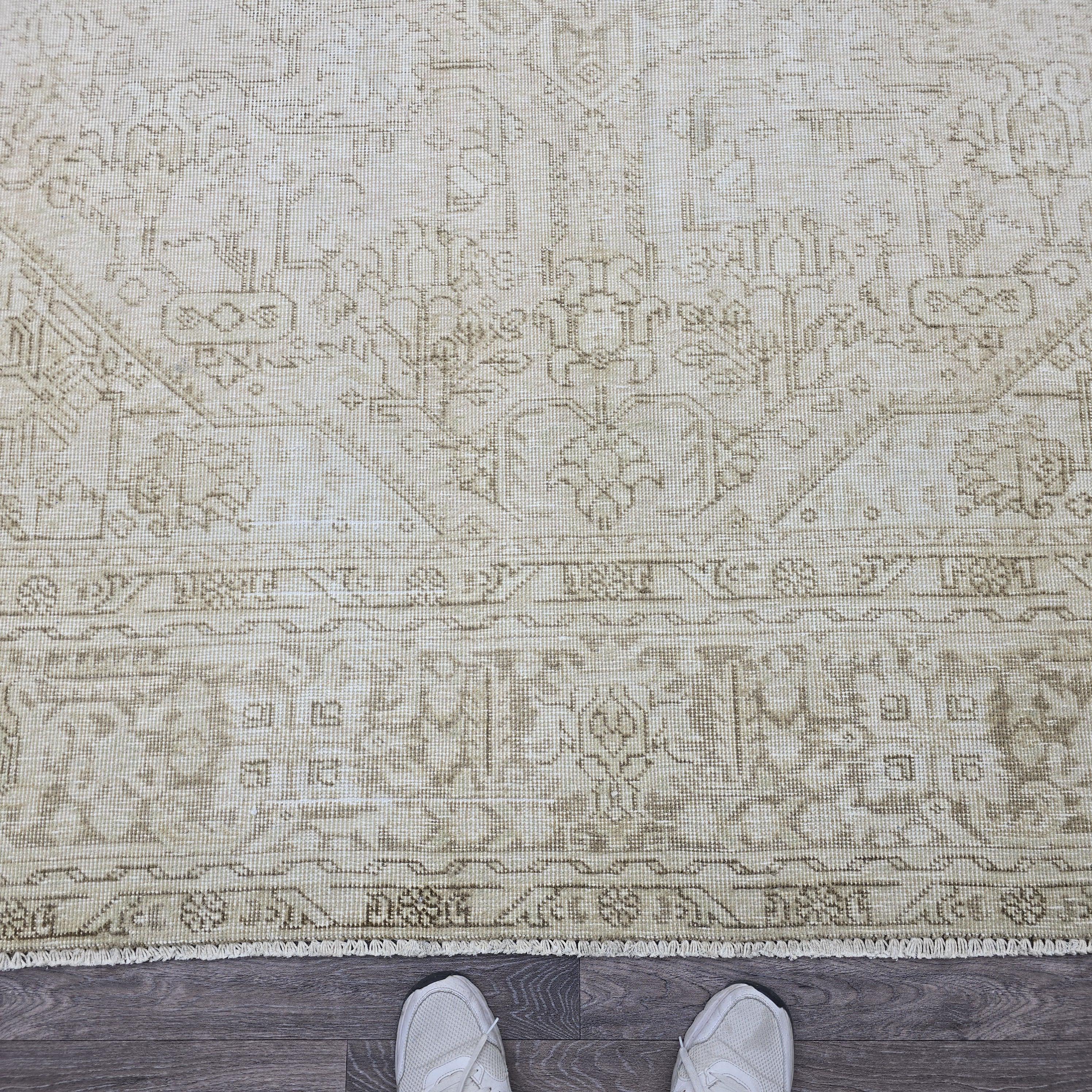 Oversized Neutral Oushak Rug: 9x12 Vintage Turkish Wool Carpet
