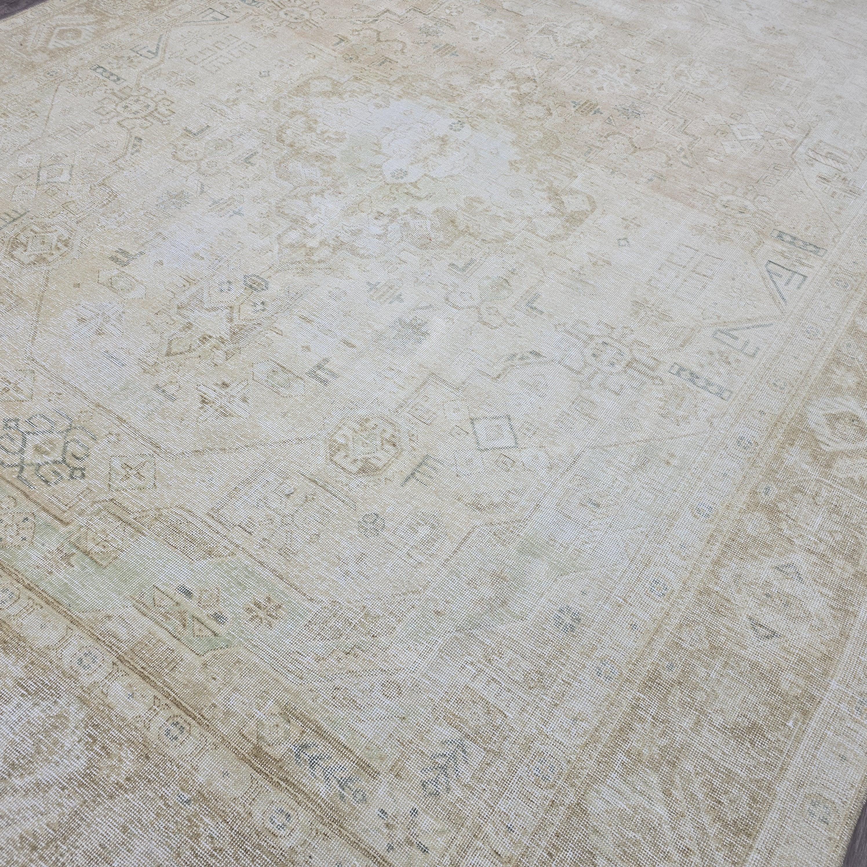 Vintage Turkish Oushak Rug: Large Hand-Knotted Wool Anatolian Carpet