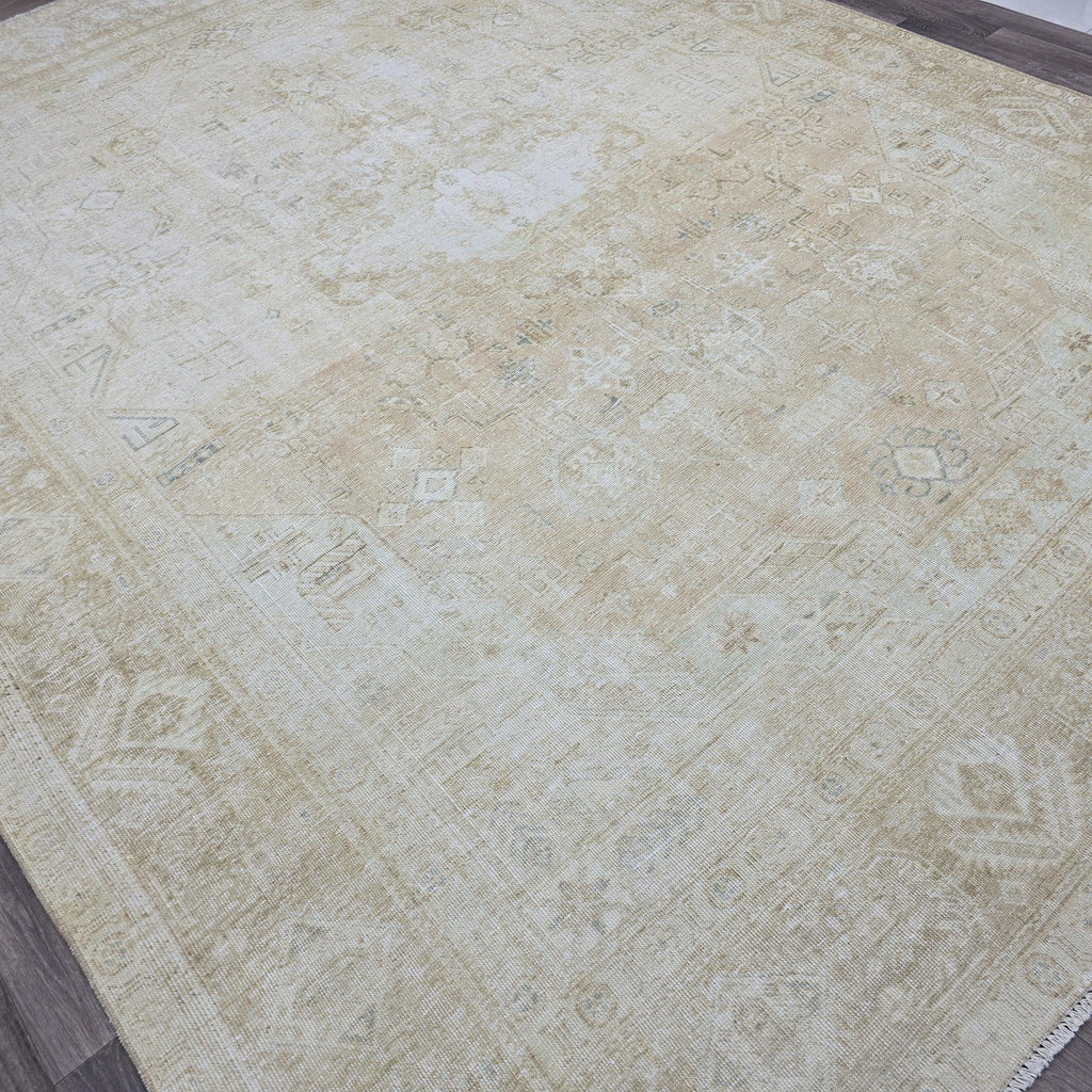 Vintage Turkish Oushak Rug: Large Hand-Knotted Wool Anatolian Carpet