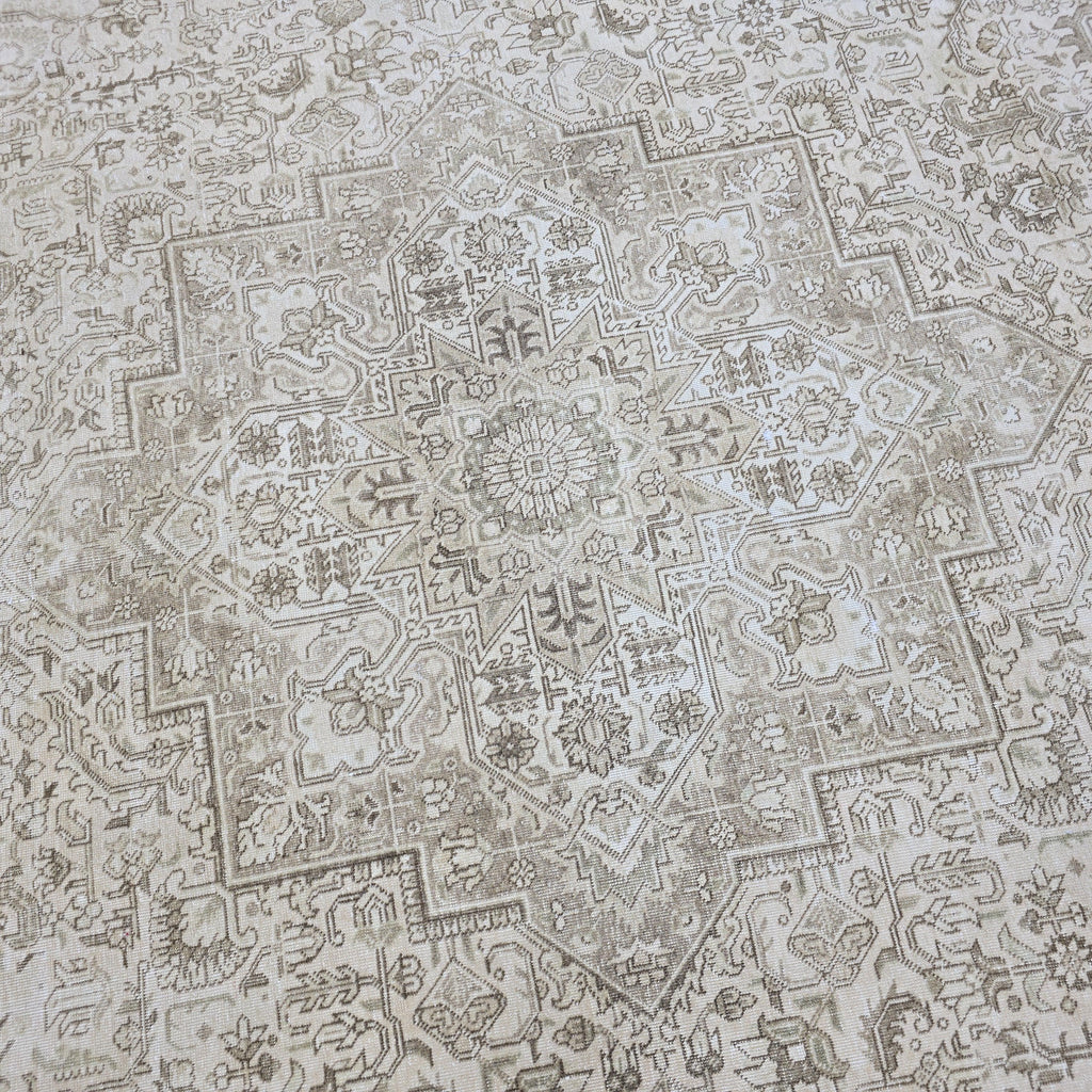 9x12 ft Hand-Knotted Wool Turkish Oushak Rug: Neutral Vintage Distressed Carpet
