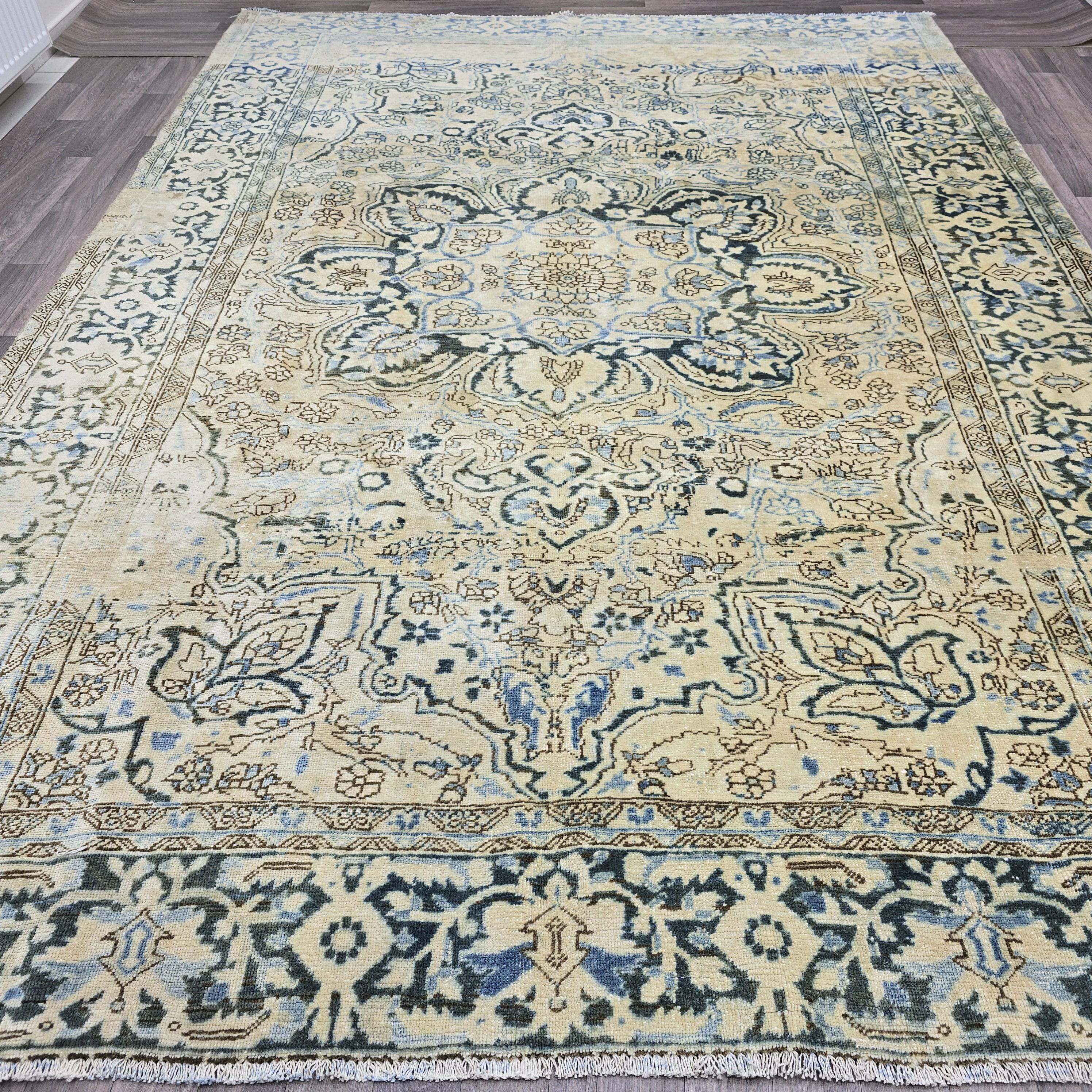 8x11 Oushak Rug: Neutral Turkish Vintage Wool Area Rug