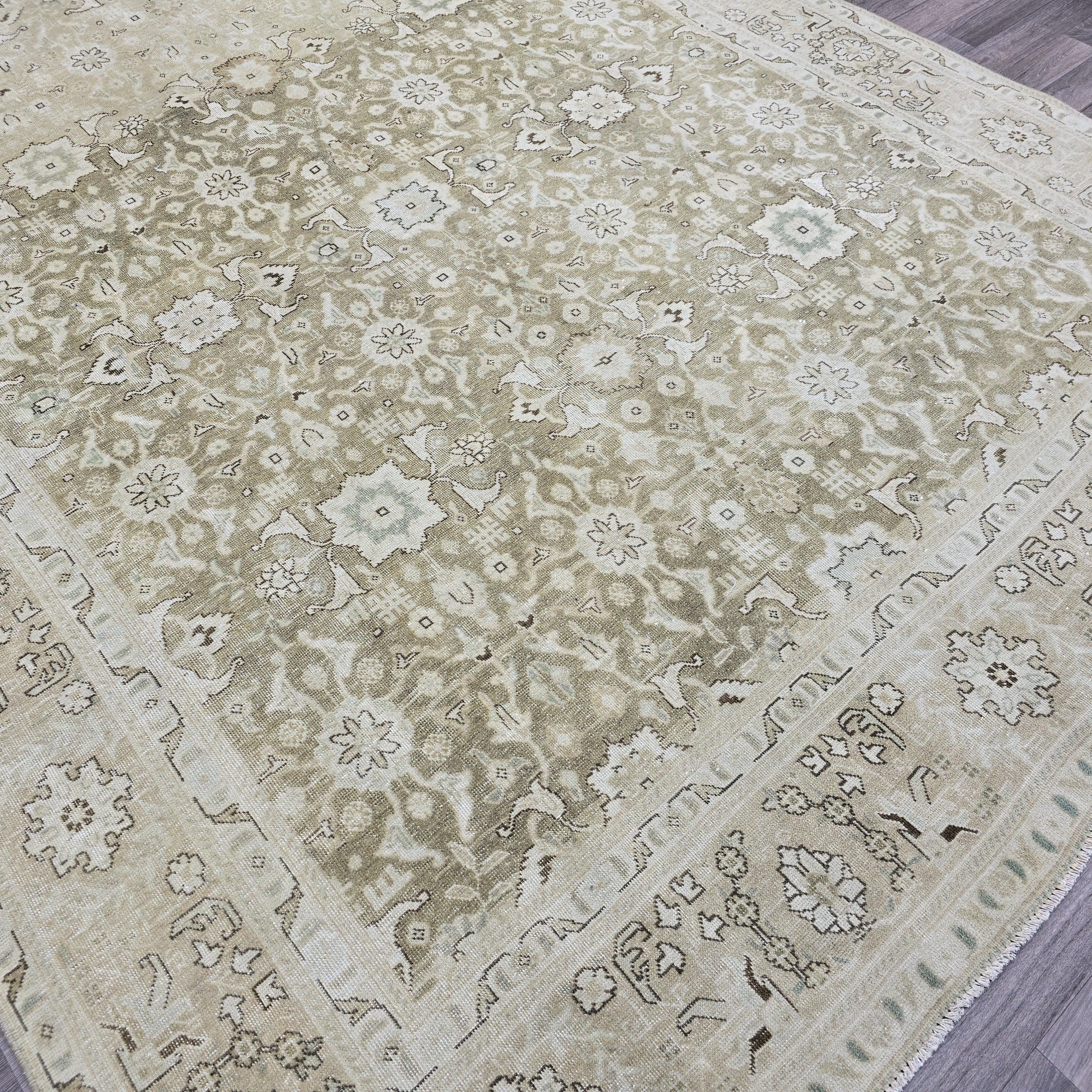 8x10 Vintage Turkish Oushak Rug: Handwoven Wool, Neutral Boho Decor