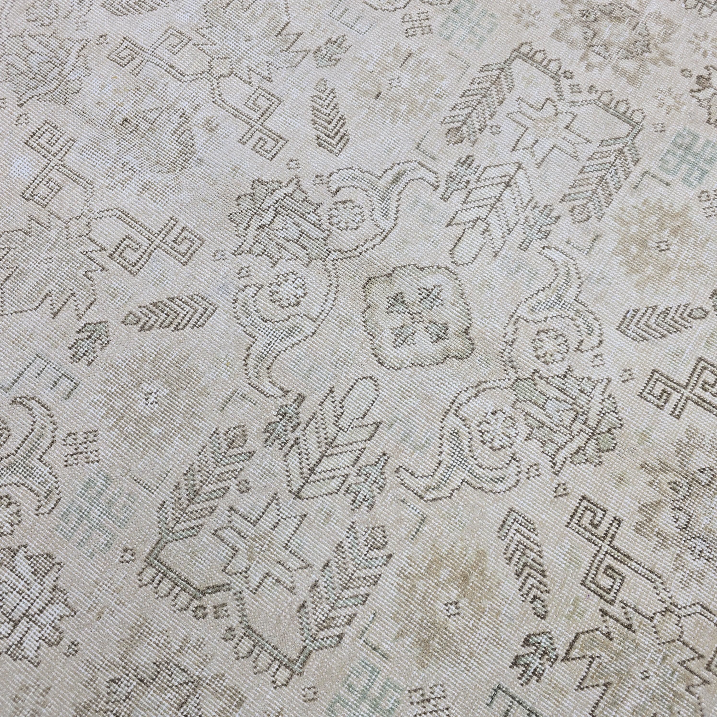 Oushak Rug 9x13: Hand Knotted Wool Area Rug, Distressed Neutral Turkish Carpet (9.4x12.7 ft.)