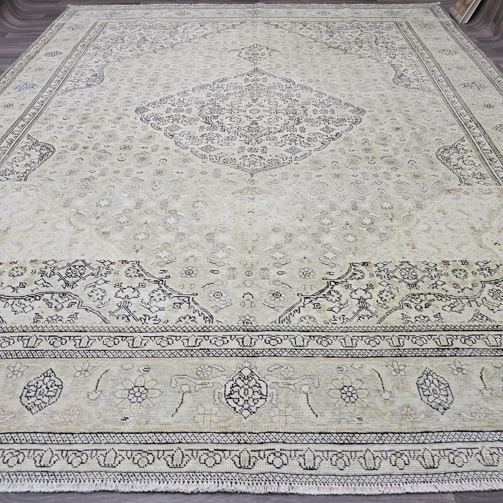 10x12 Vintage Oushak Wool Rug, Distressed Turkish Area Rug