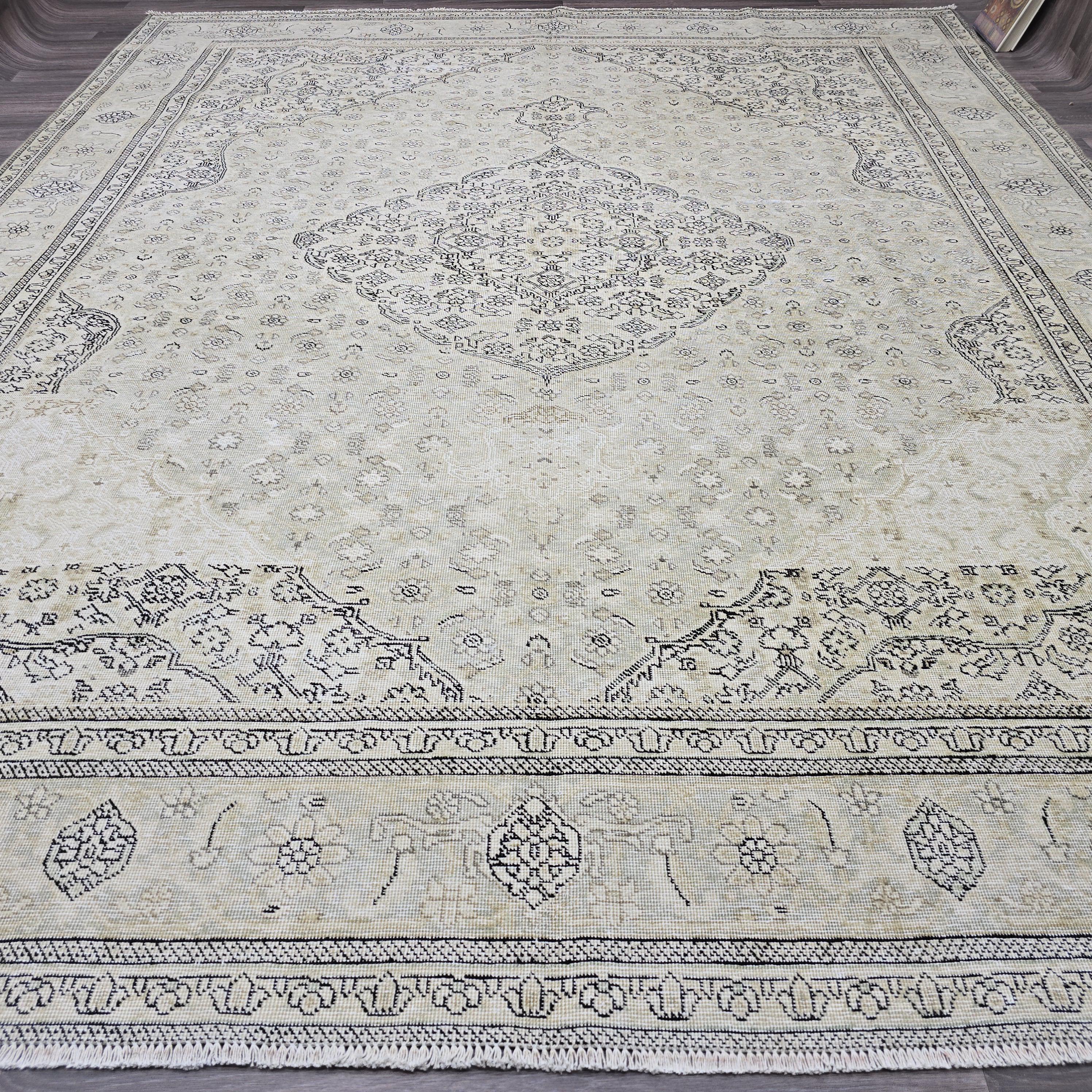 10x12 Vintage Oushak Wool Rug, Distressed Turkish Area Rug