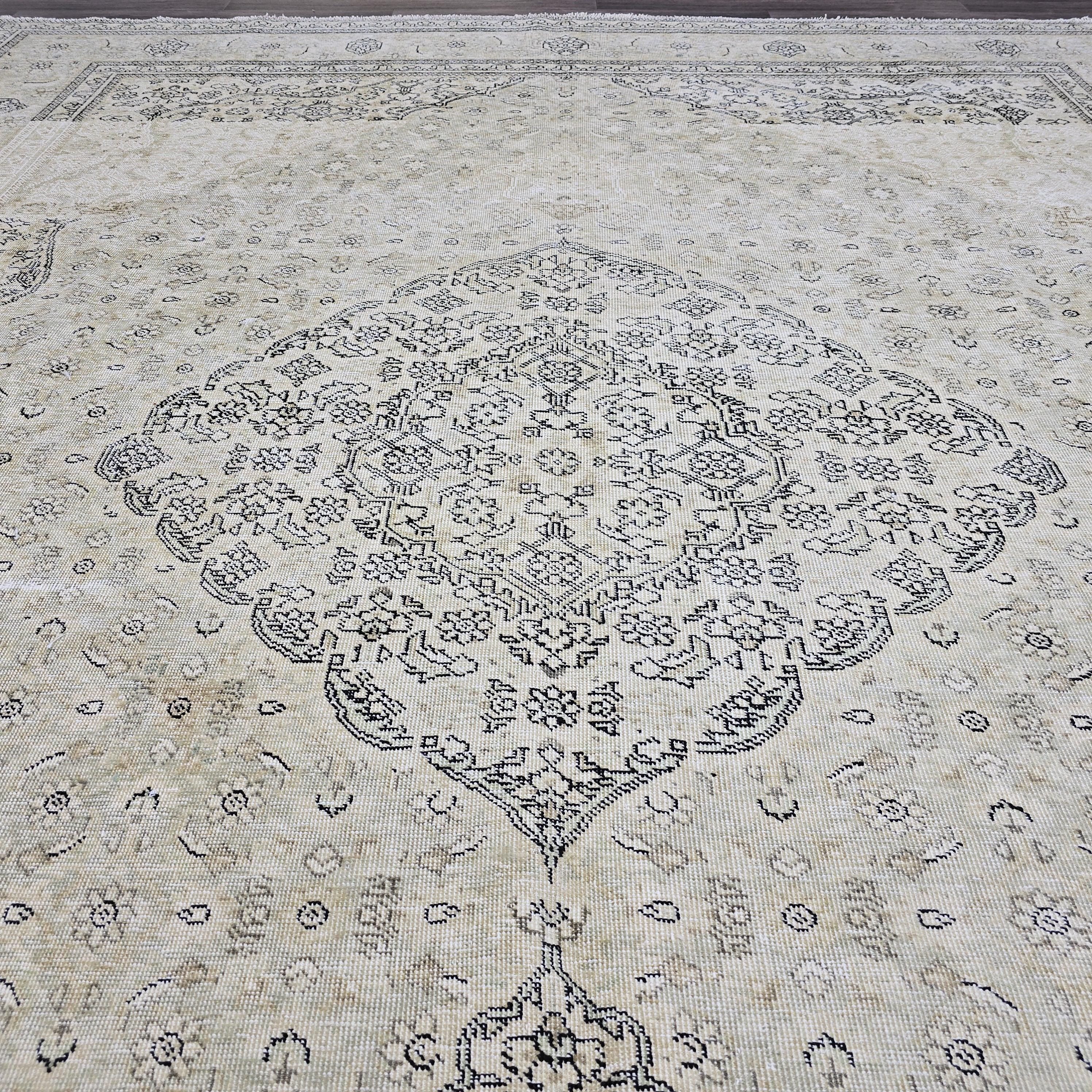 10x12 Vintage Oushak Wool Rug, Distressed Turkish Area Rug