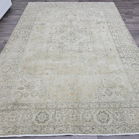 8x11 Hand Knotted Oushak Rug: Vintage Turkish Wool Saloon Carpet