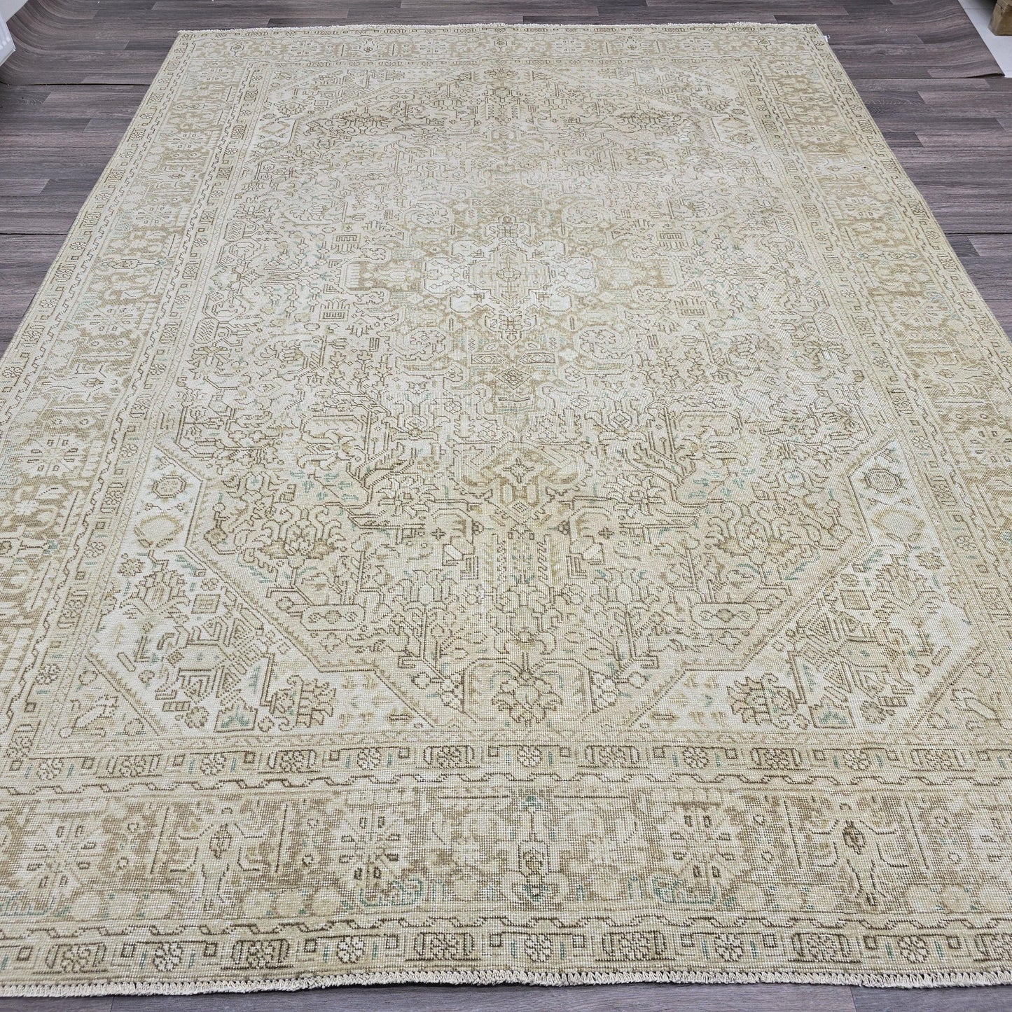 8x11 Vintage Oushak Rug: Hand-Knotted Wool, Neutral Oriental Design